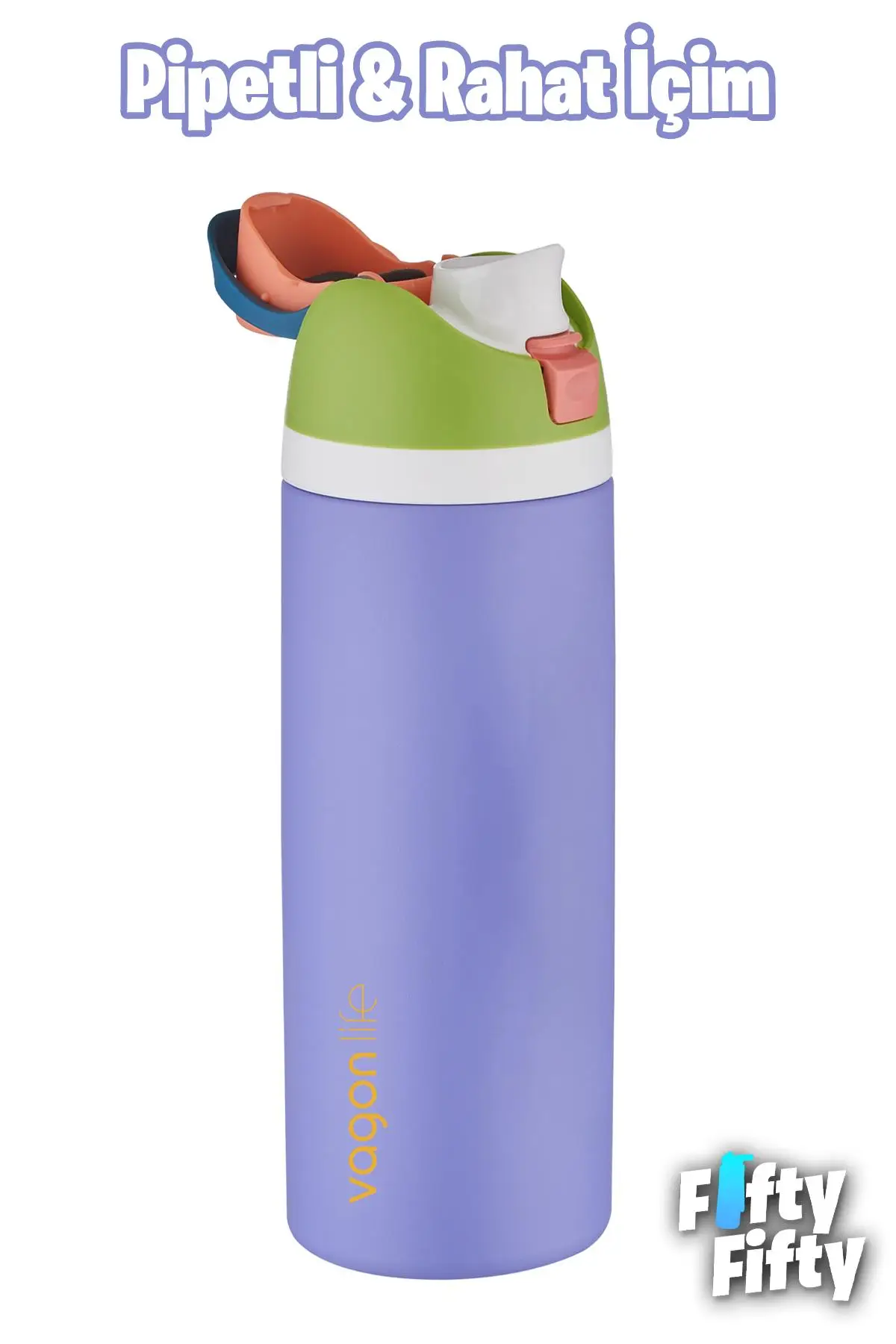Vagonlife 1000 ML Tek Kapak Çift Kullanım Pipetli/Pipetsiz Taşıma Kulplu Çelik Termos -FFVGN045ML10003RENK