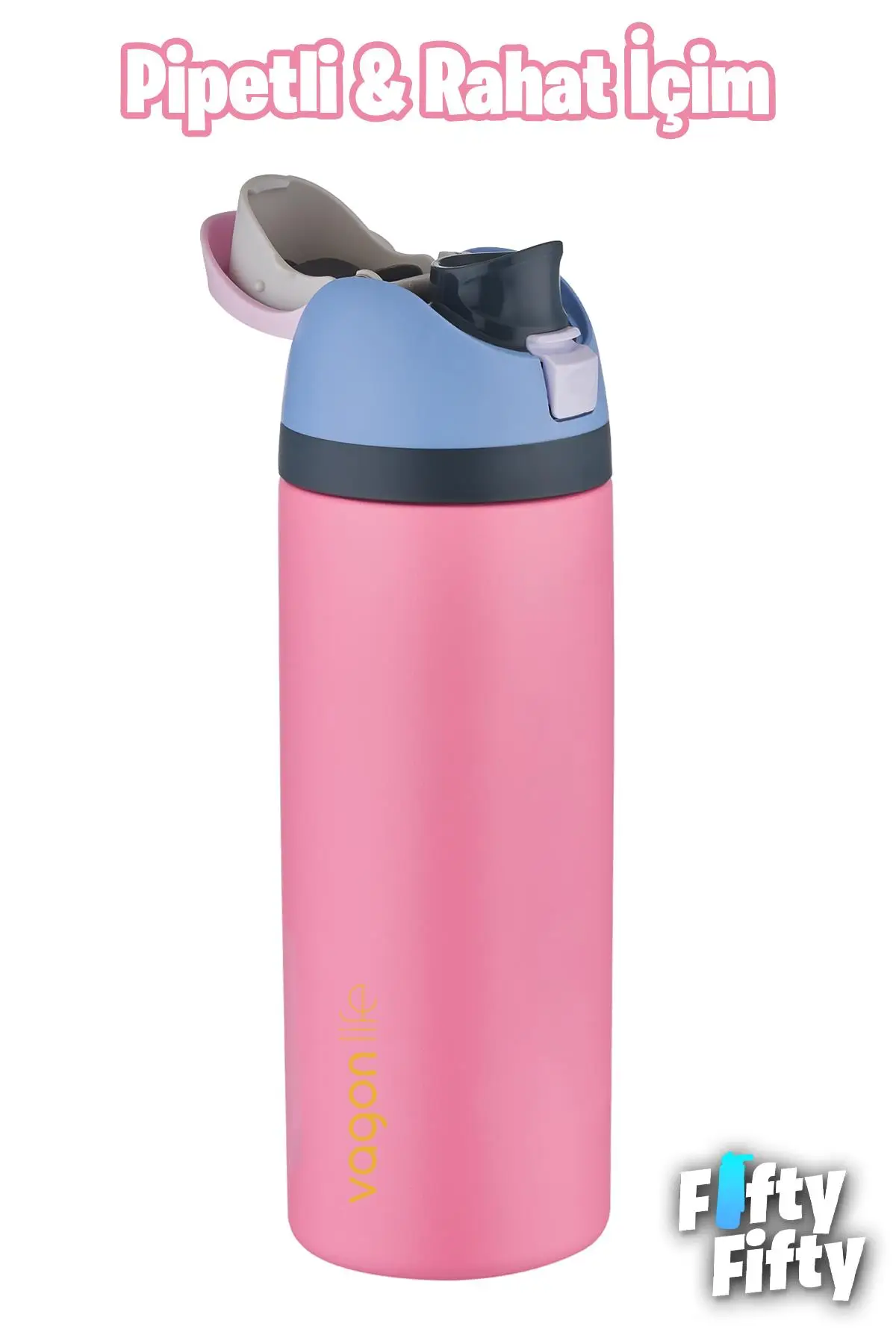Vagonlife 1000 ML Tek Kapak Çift Kullanım Pipetli/Pipetsiz Taşıma Kulplu Çelik Termos -FFVGN045ML10003RENK