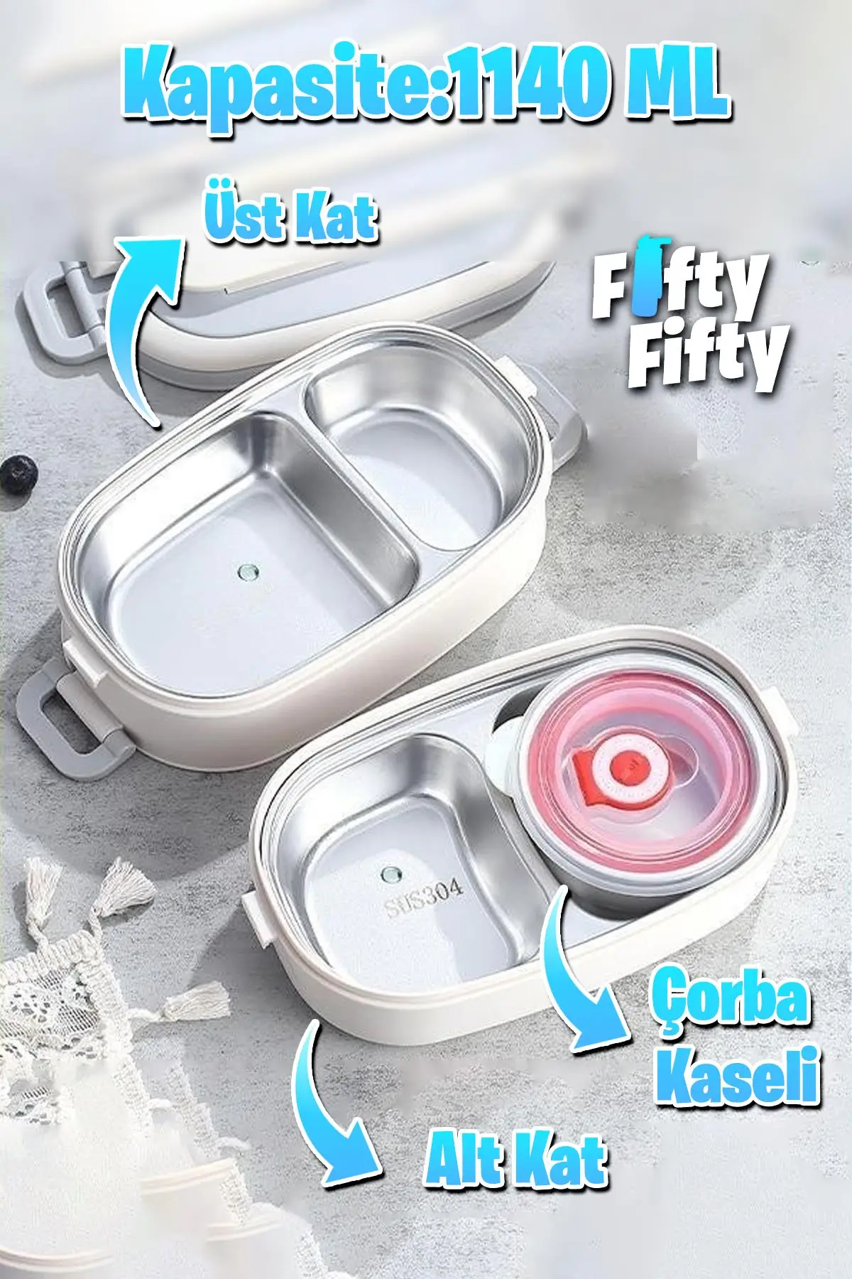 Vagonlife 1140 ML 2 Kat Paslanmaz Çelik Çorba Kaseli Bento Lunch Box Yeni Nesil Sefer Tası -FFLBOX10403