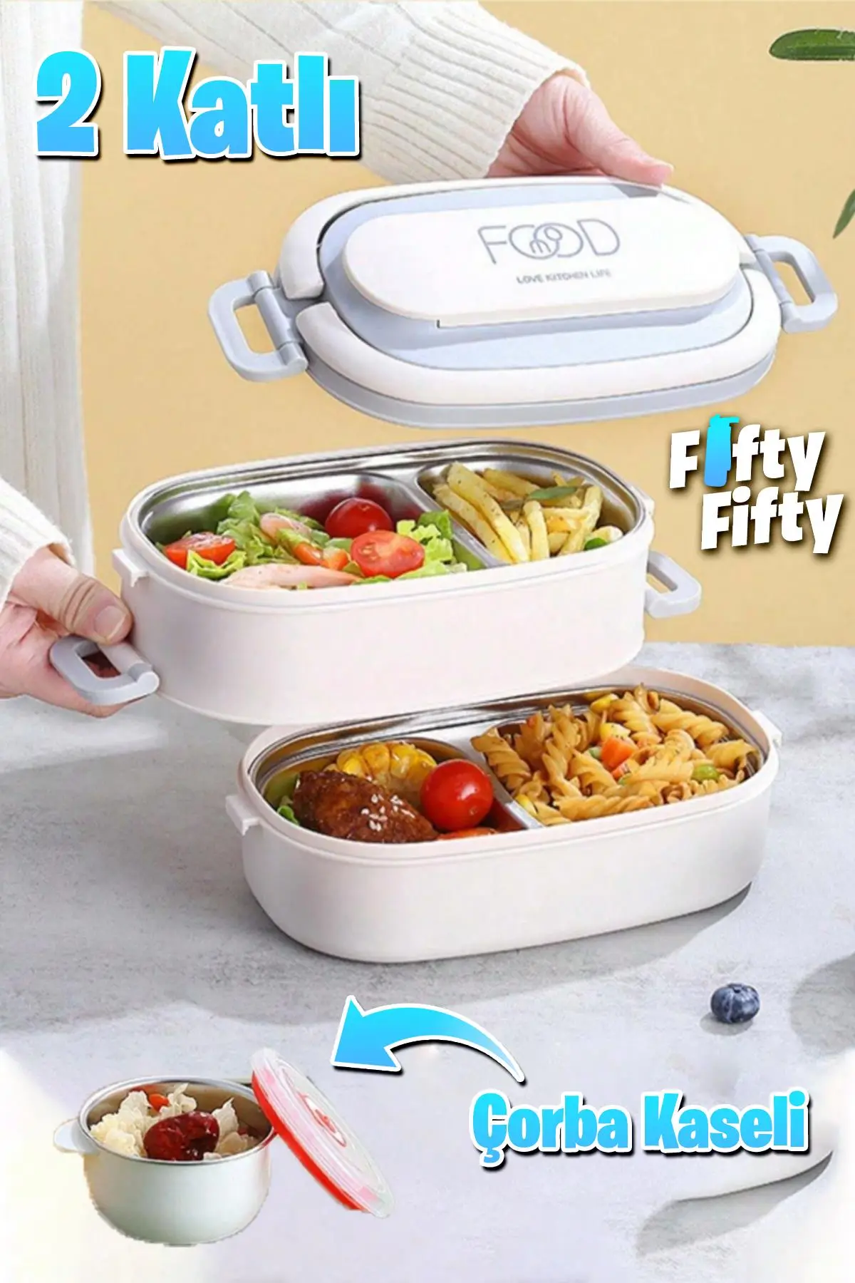 Vagonlife 1140 ML 2 Kat Paslanmaz Çelik Çorba Kaseli Bento Lunch Box Yeni Nesil Sefer Tası -FFLBOX10403