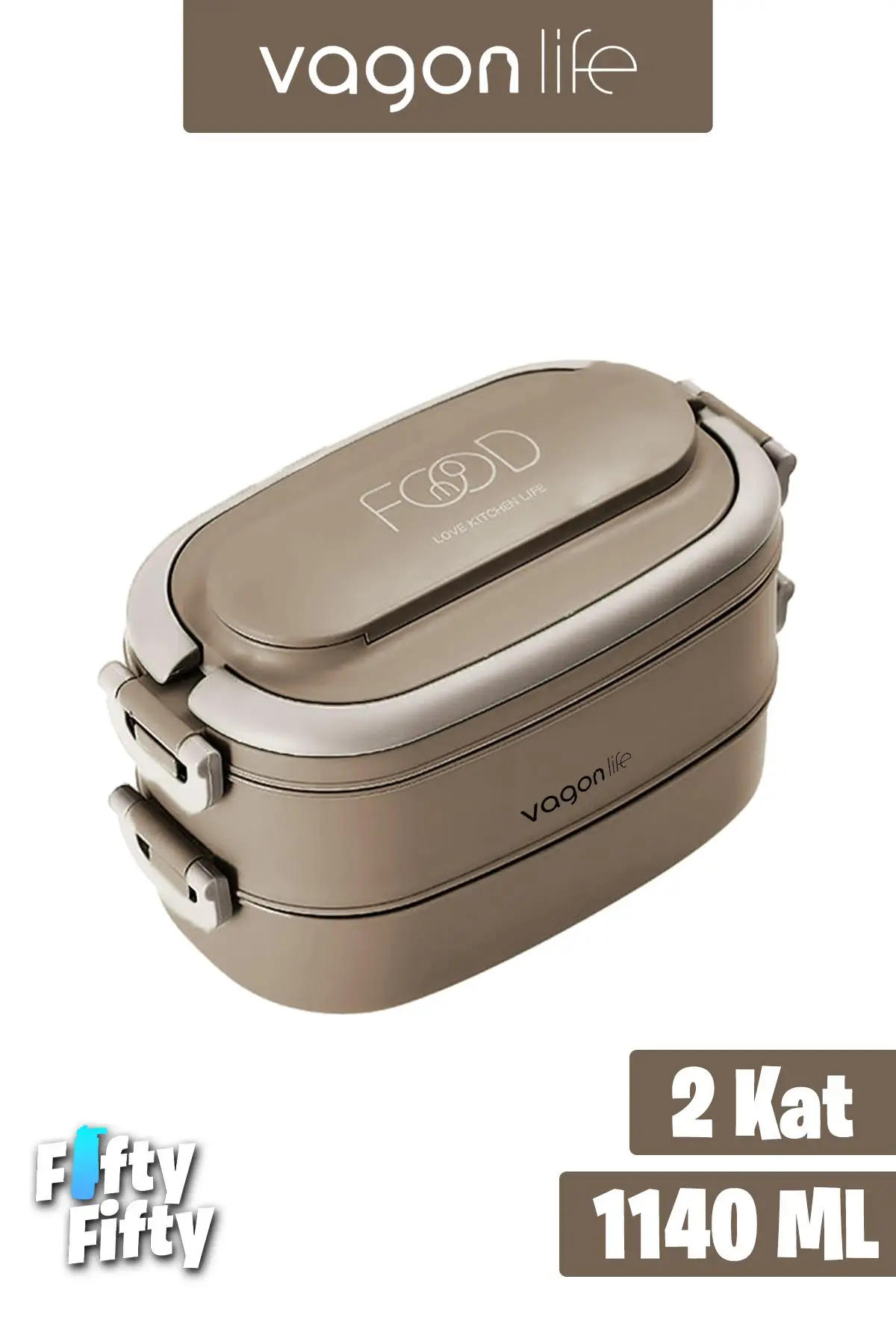 Vagonlife 1140 ML 2 Kat Paslanmaz Çelik Çorba Kaseli Bento Lunch Box Yeni Nesil Sefer Tası -FFLBOX10403 - Kahverengi