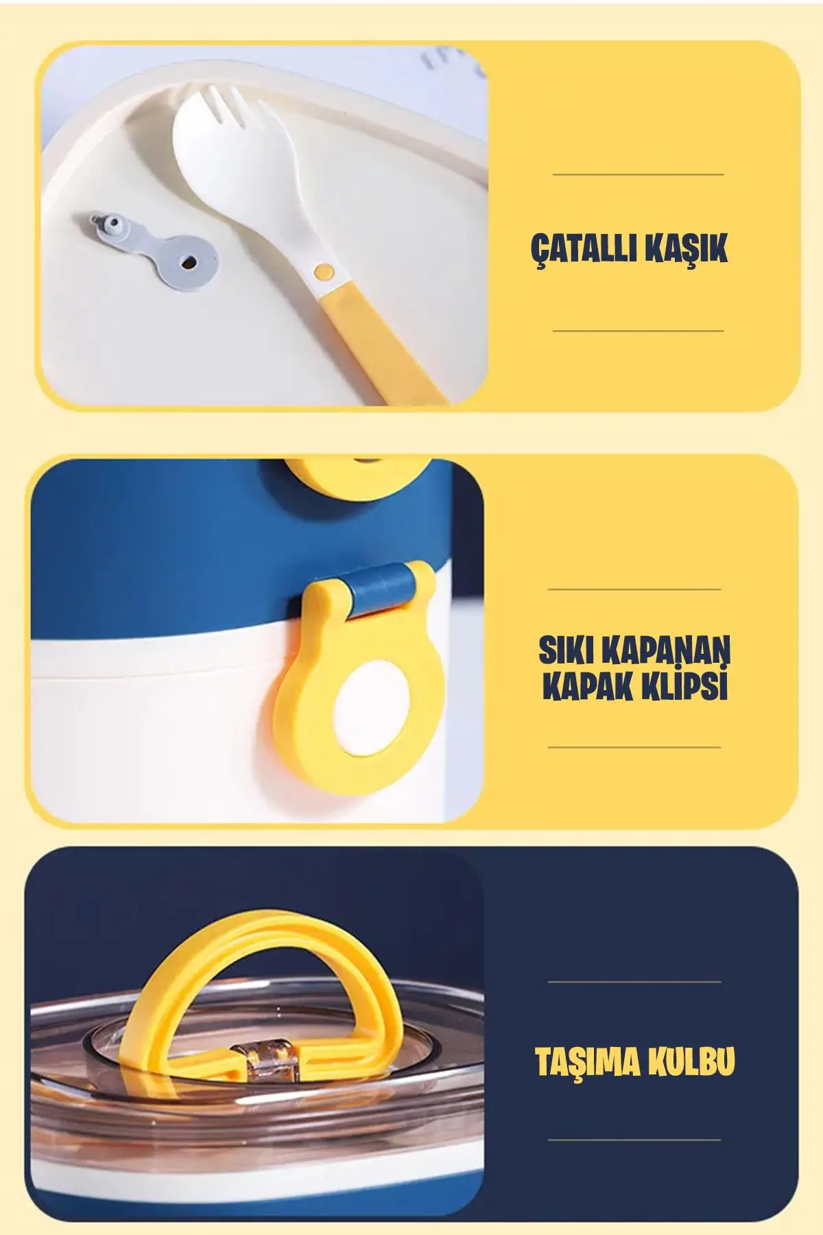 Vagonlife 1200 ML İki Kat Üç Bölme Paslanmaz Çelik Bento Lunch Box Yeni Nesil Sefer Tası-ÇatallıKaşık-FFLBOX50251