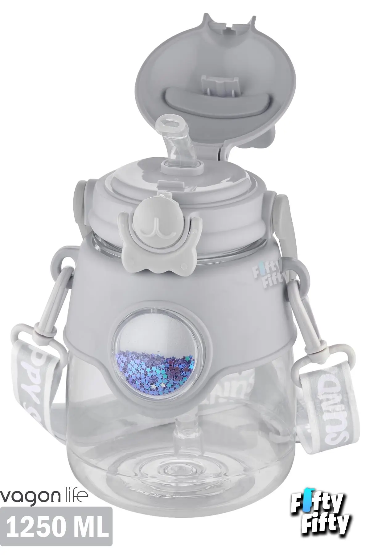 Vagonlife 1250 ML Pipetli Büyük Boy Askılı Ve Kulplu Su Matarası -Çıkartma Hediyeli-FFVGN6277-1250ML