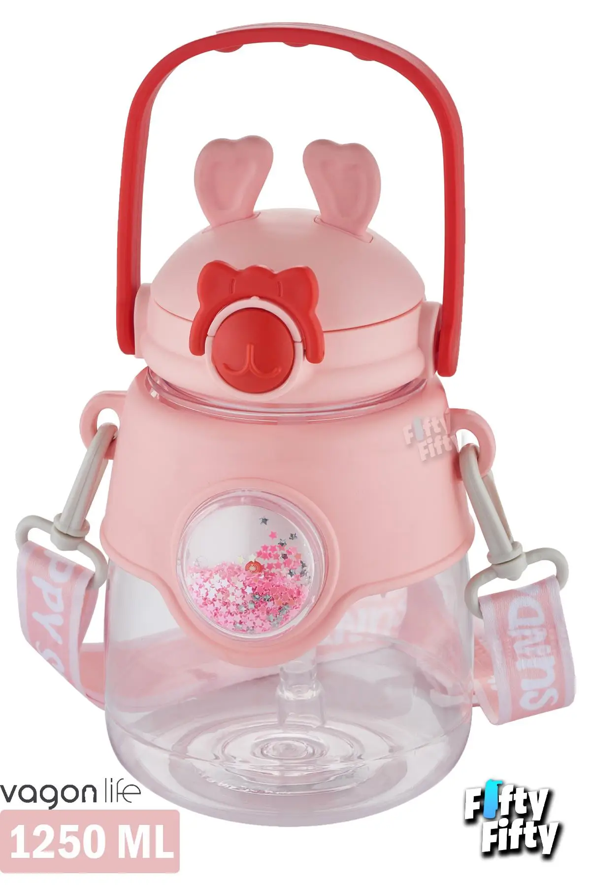 Vagonlife 1250 ML Pipetli Büyük Boy Askılı Ve Kulplu Su Matarası -Çıkartma Hediyeli-FFVGN6277-1250ML