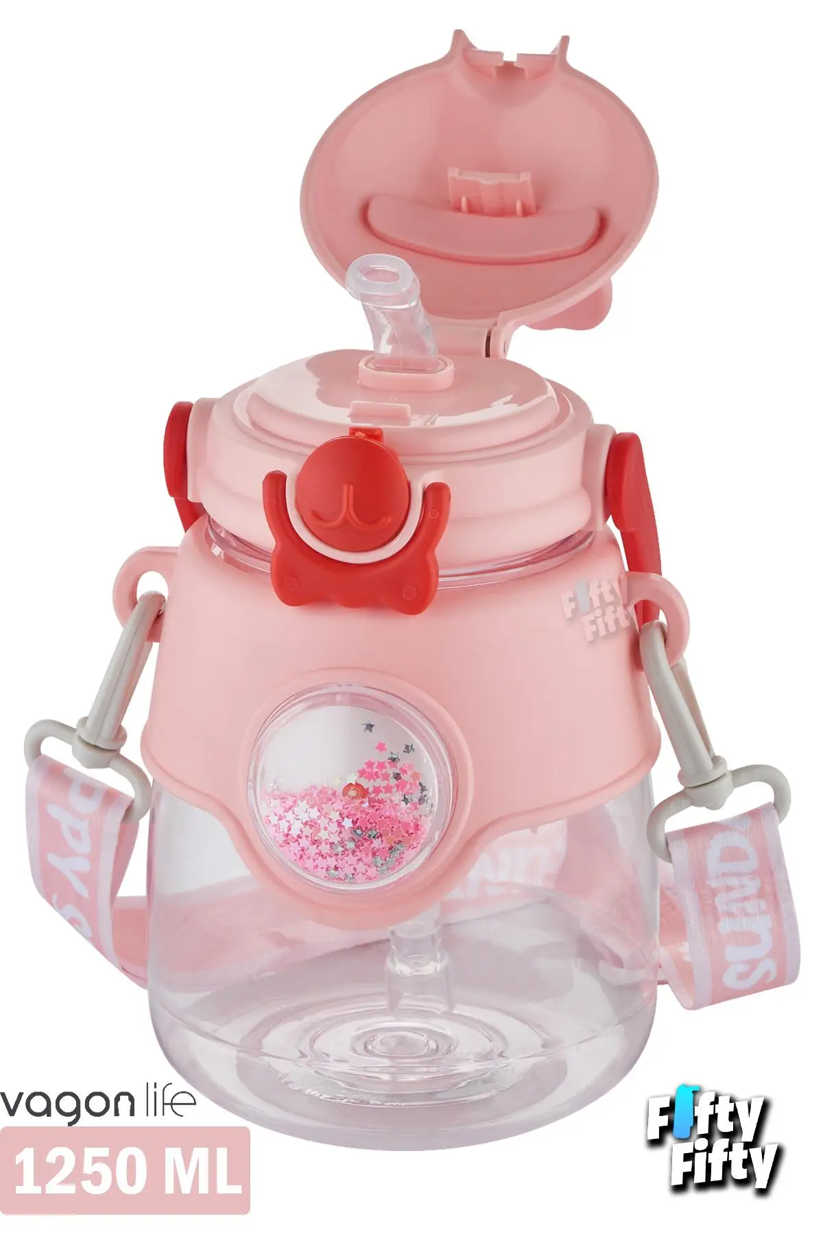 Vagonlife 1250 ML Pipetli Büyük Boy Askılı Ve Kulplu Su Matarası -Çıkartma Hediyeli-FFVGN6277-1250ML