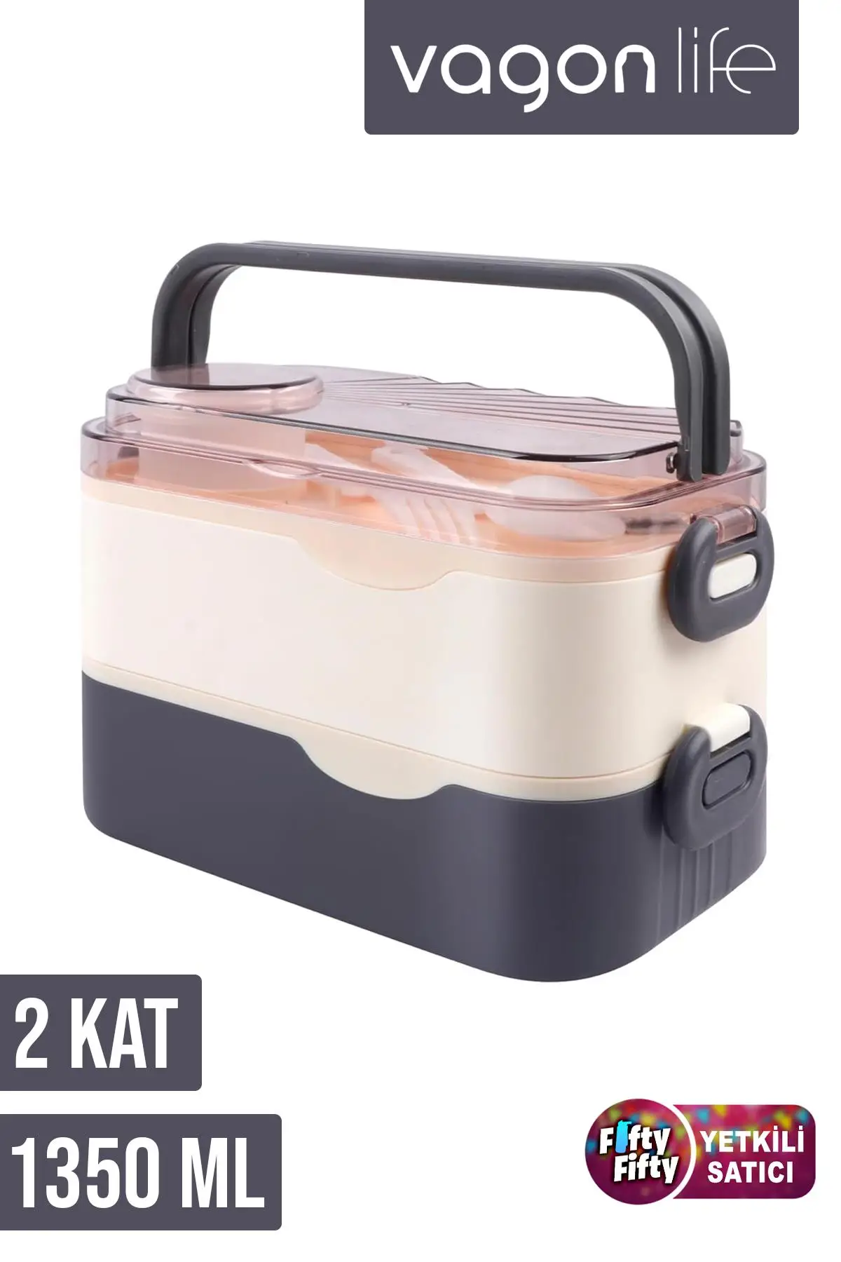 Vagonlife 1350 ML İki Kat Üç Bölme Paslanmaz Çelik Lunch Box Yeni Nesil Sefer Tası-Sos Kaseli Model-FFLBOX10110-2S - Lacivert