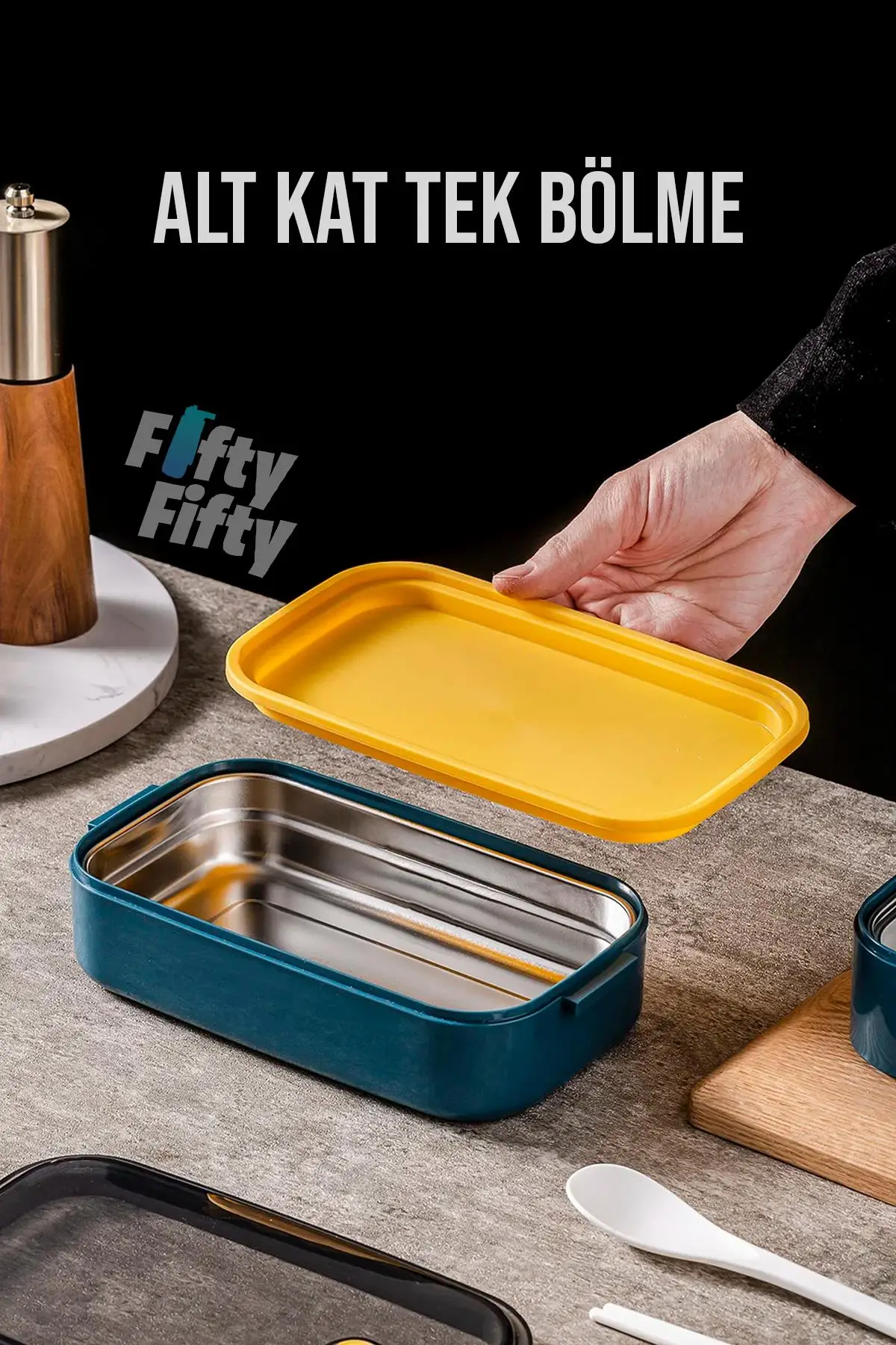 Vagonlife 1400 ML İki Kat Üç Bölme Paslanmaz Çelik Bento Lunch Box Yeni Nesil Sefer Tası -Çatal/Kaşıklı Model-ffbl50002