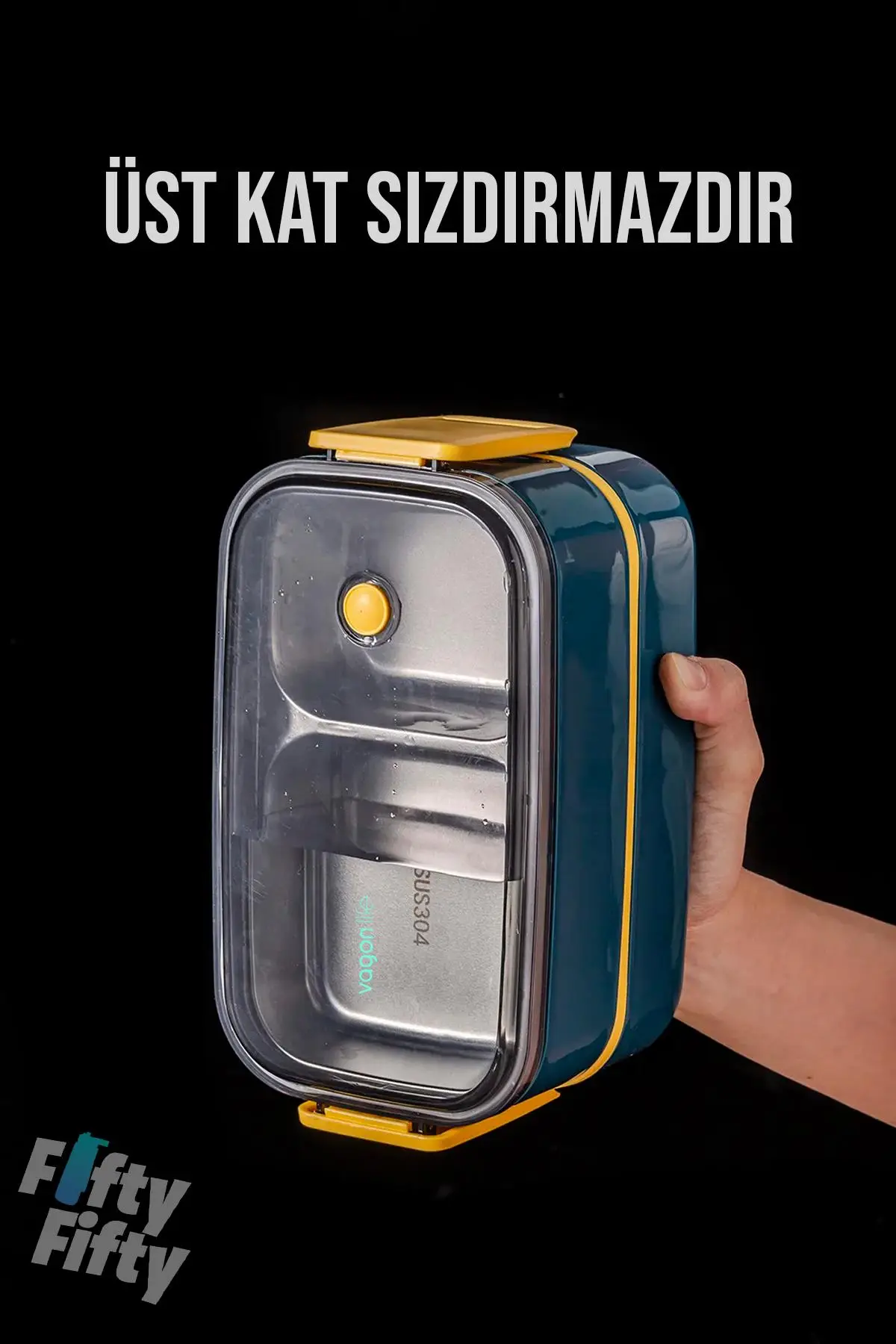 Vagonlife 1400 ML İki Kat Üç Bölme Paslanmaz Çelik Bento Lunch Box Yeni Nesil Sefer Tası -Çatal/Kaşıklı Model-ffbl50002