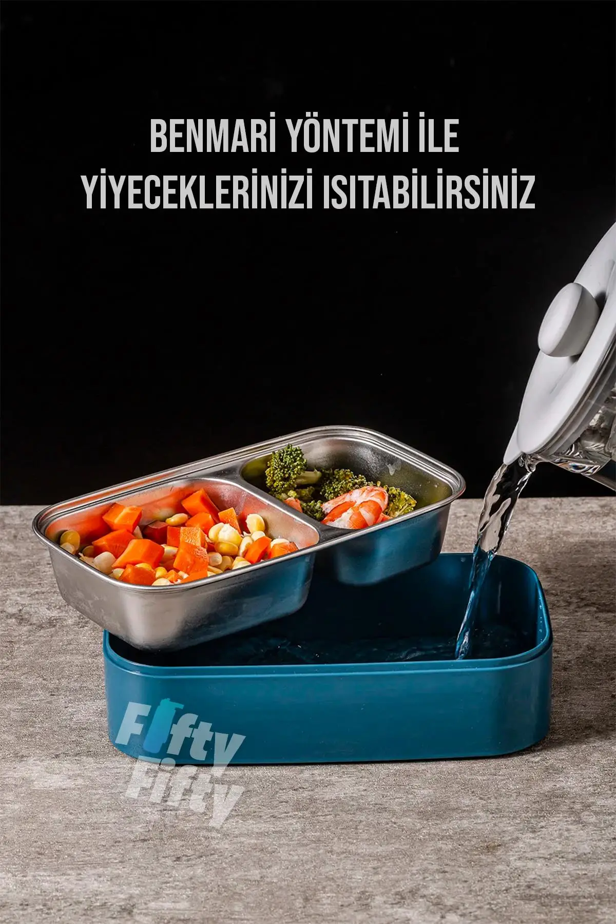 Vagonlife 1400 ML İki Kat Üç Bölme Paslanmaz Çelik Bento Lunch Box Yeni Nesil Sefer Tası -Çatal/Kaşıklı Model-ffbl50002