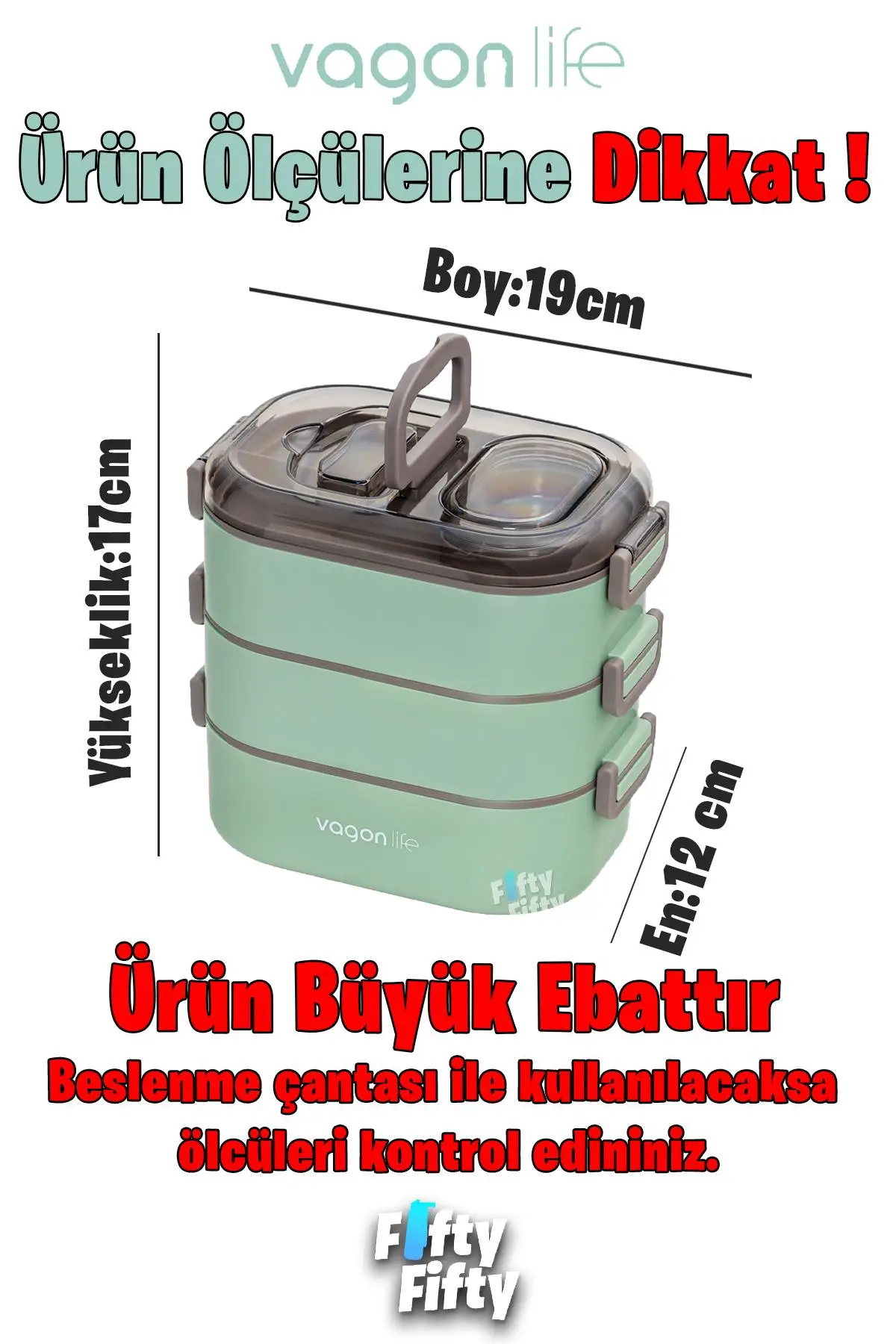 Vagonlife 1450 ML 3 Kat Çelik (2 Kat Kullanılabilir) Bento Lunch Box Yeni Nesil Sefer Tası-FFLBOX7083