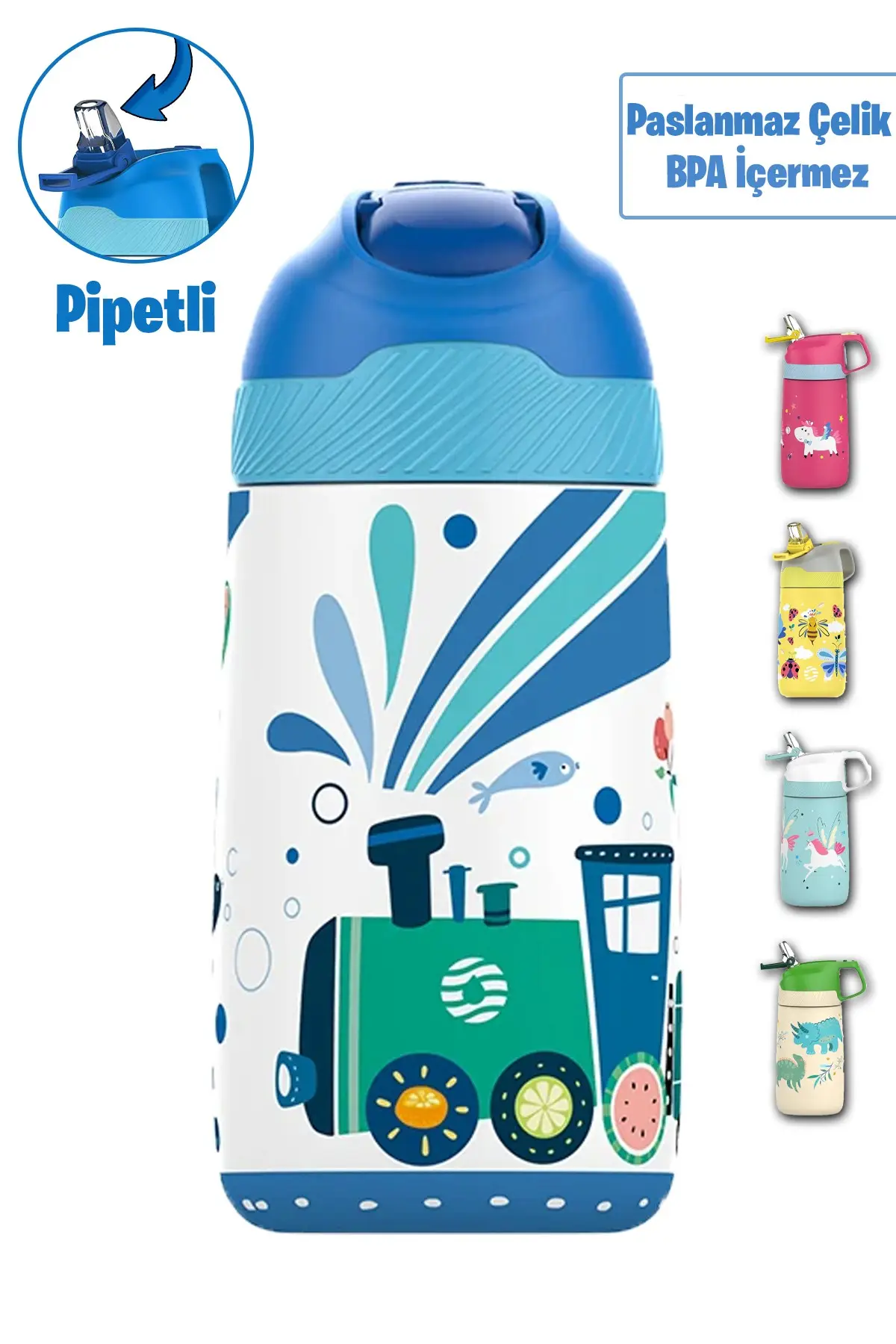 Vagonlife 2'Lİ SET 350 ML Çocuk Pipetli Çelik Matara Paslanmaz Çelik Termos 5 Farklı Renk 2055-350ML