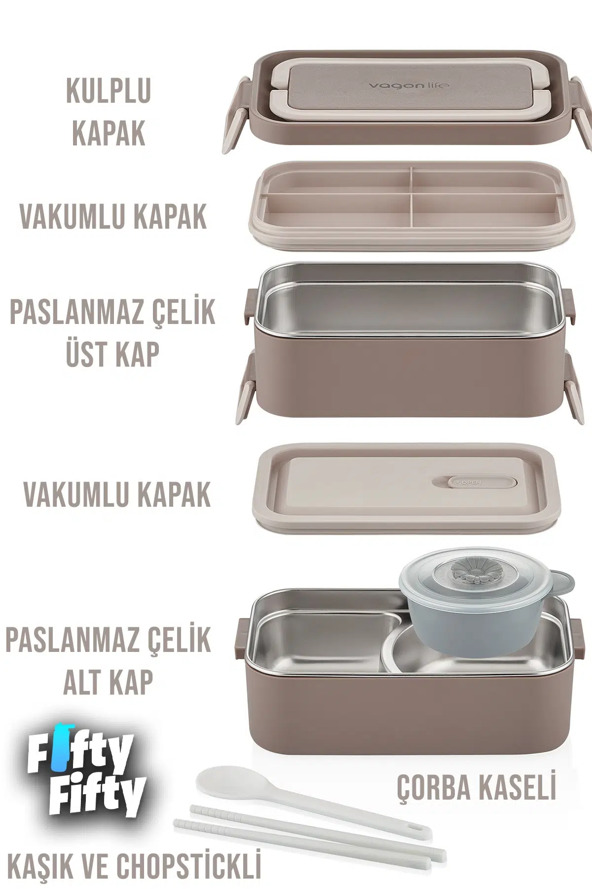 Vagonlife 2000 ML 2 Kat Paslanmaz Çelik Çorba Kaseli Bento Lunch Box Yeni Nesil Sefer Tası -FFLBOX01029
