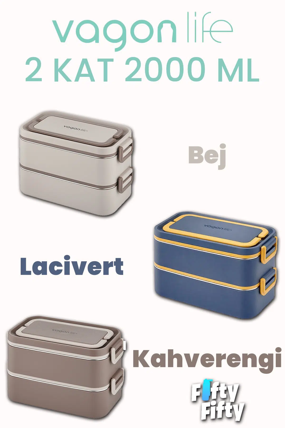 Vagonlife 2000 ML 2 Kat Paslanmaz Çelik Çorba Kaseli Bento Lunch Box Yeni Nesil Sefer Tası -FFLBOX01029