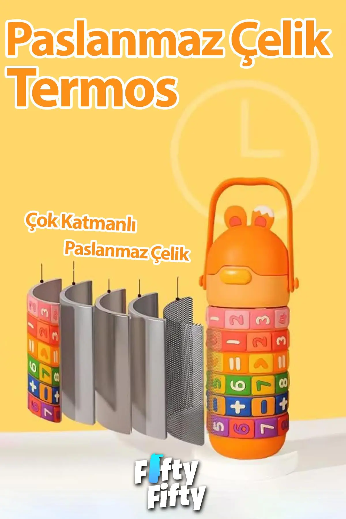 Vagonlife 430 ML Pipetli Çelik Termos Askılı Matematiği Sevdiren Su Matarası -FFVGN30031-430ML