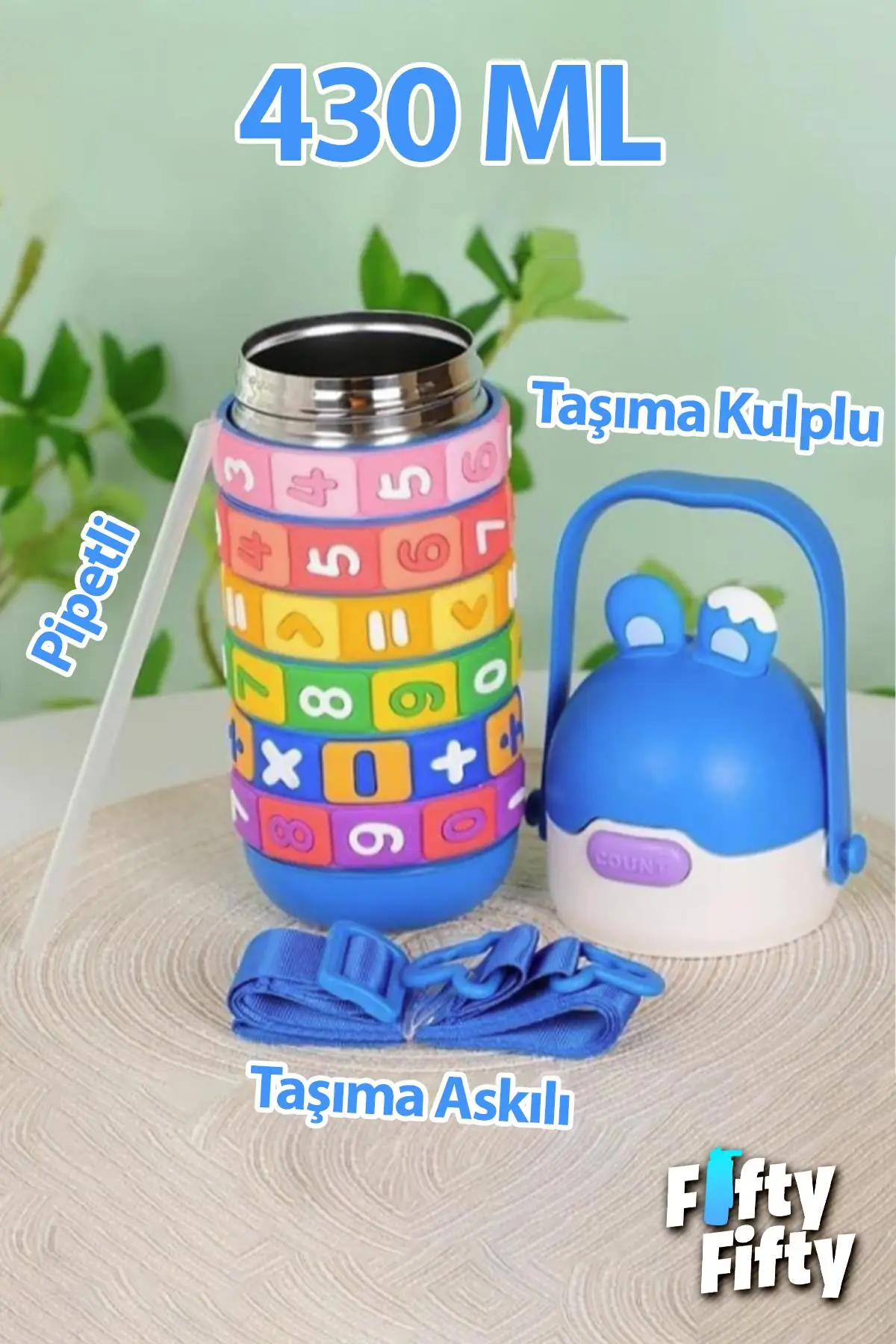 Vagonlife 430 ML Pipetli Çelik Termos Askılı Matematiği Sevdiren Su Matarası -FFVGN30031-430ML