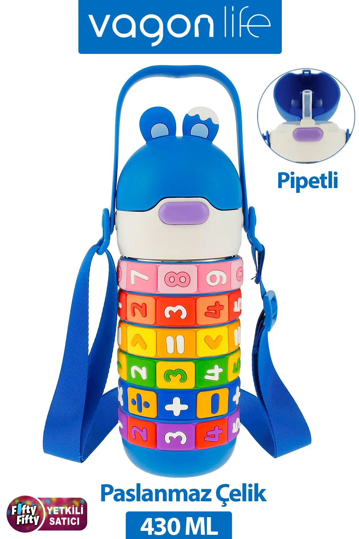 Vagonlife 430 ML Pipetli Çelik Termos Askılı Matematiği Sevdiren Su Matarası -FFVGN30031-430ML