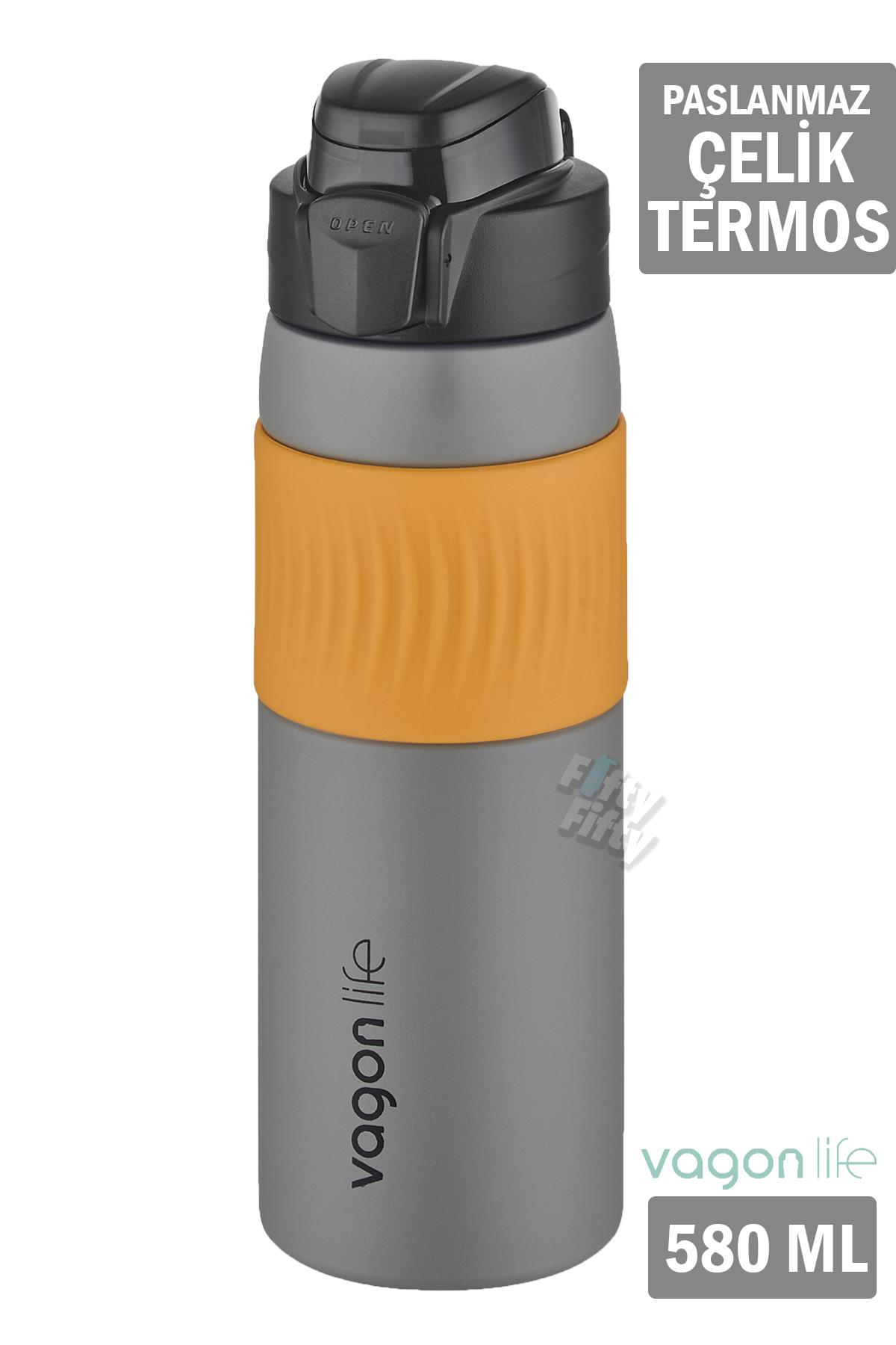 Vagonlife 580 ML Çelik Termos Rahat İçim Kaydırmaz Gövde-FFVGN031580ML - Gri