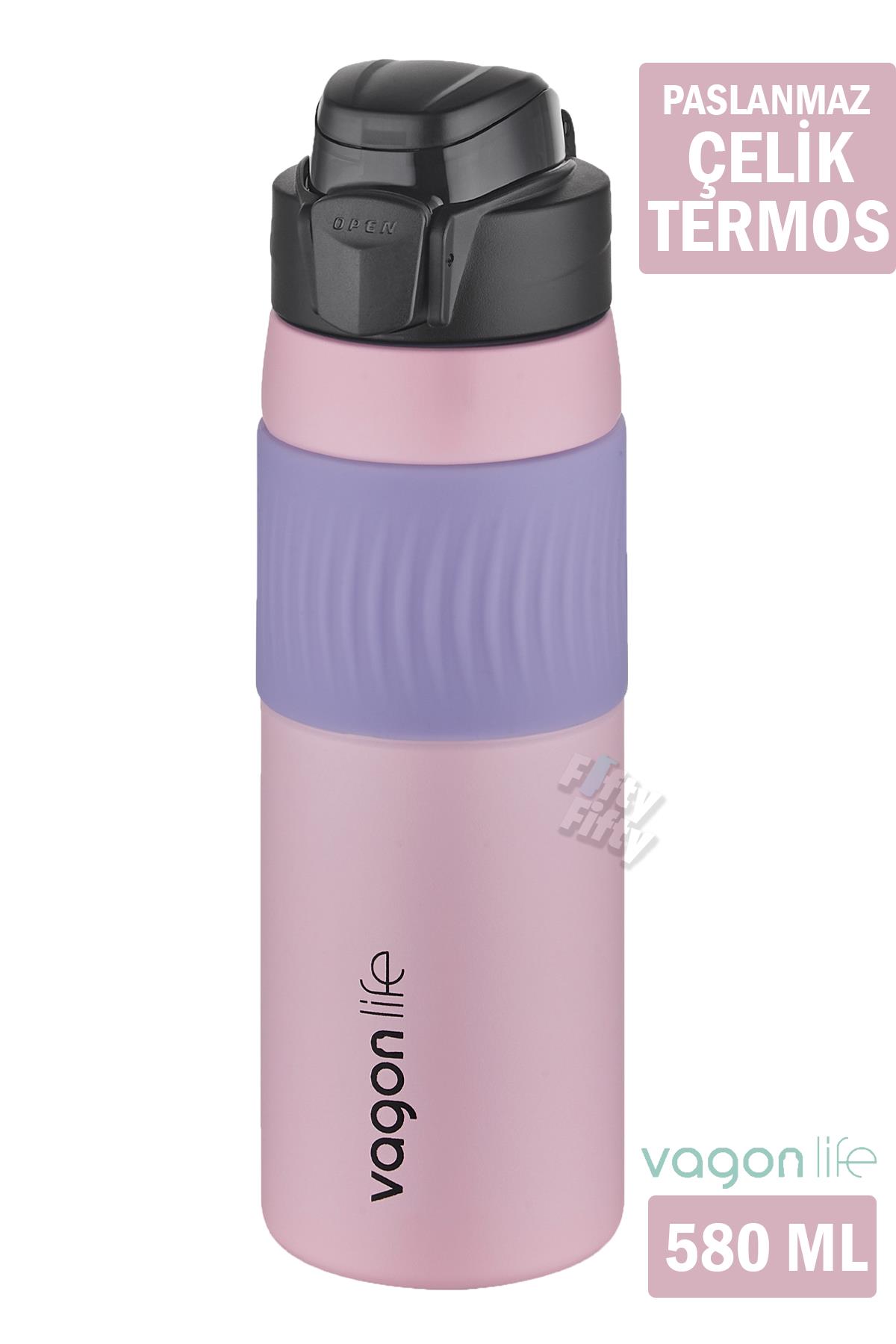 Vagonlife 580 ML Çelik Termos Rahat İçim Kaydırmaz Gövde-FFVGN031580ML - Pembe
