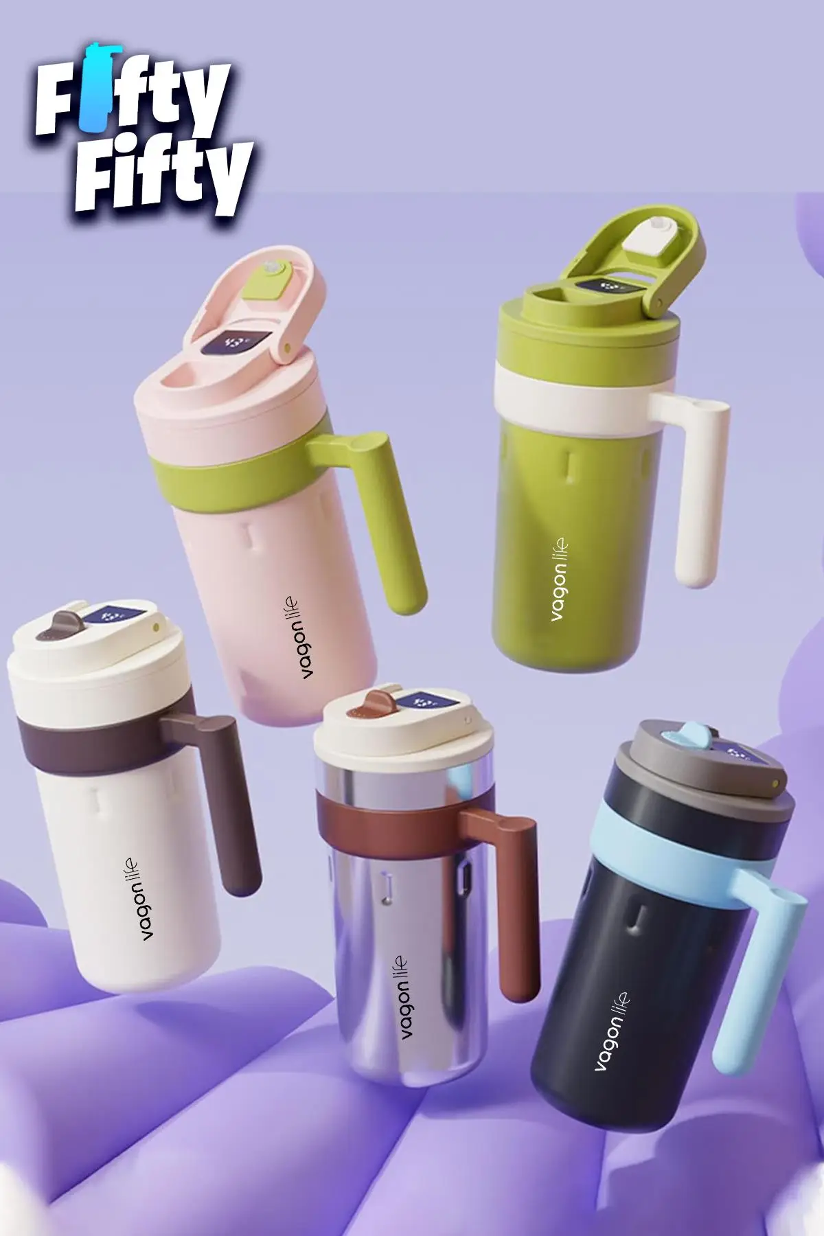 Vagonlife 600 ML LED Sıcaklık Göstergeli Akıllı Çelik Termos Kulplu -Kahve Bardağı-Mug-FFVGN2009