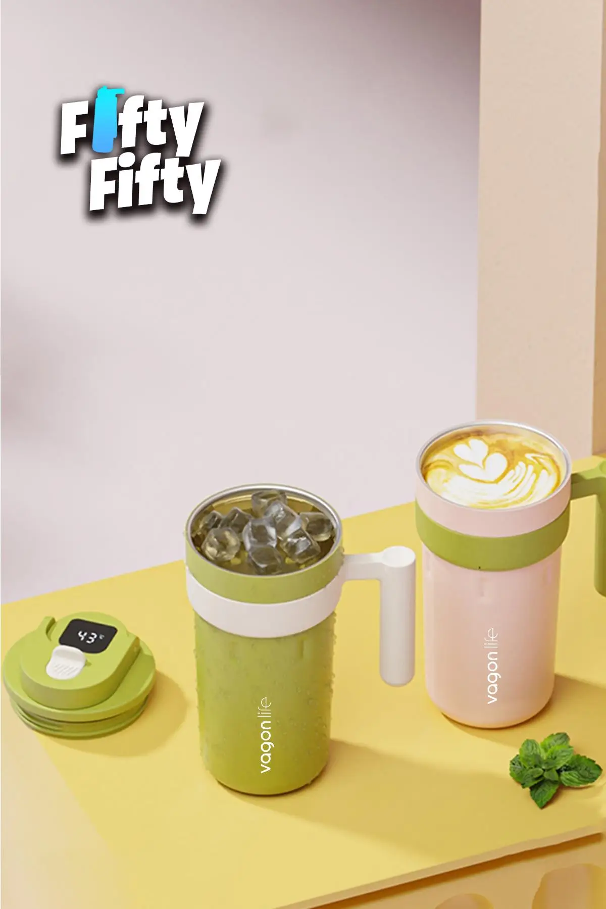 Vagonlife 600 ML LED Sıcaklık Göstergeli Akıllı Çelik Termos Kulplu -Kahve Bardağı-Mug-FFVGN2009