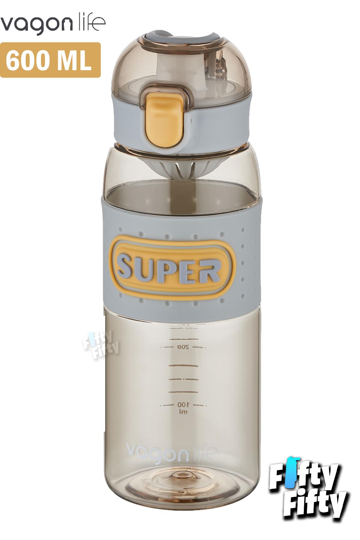 Vagonlife 600 ML Rahat İçim (Pipetsiz) Kulplu Kaydırmaz Gövde Su Matarası -Süzgeçli-FFVGN2024600ML - Gri