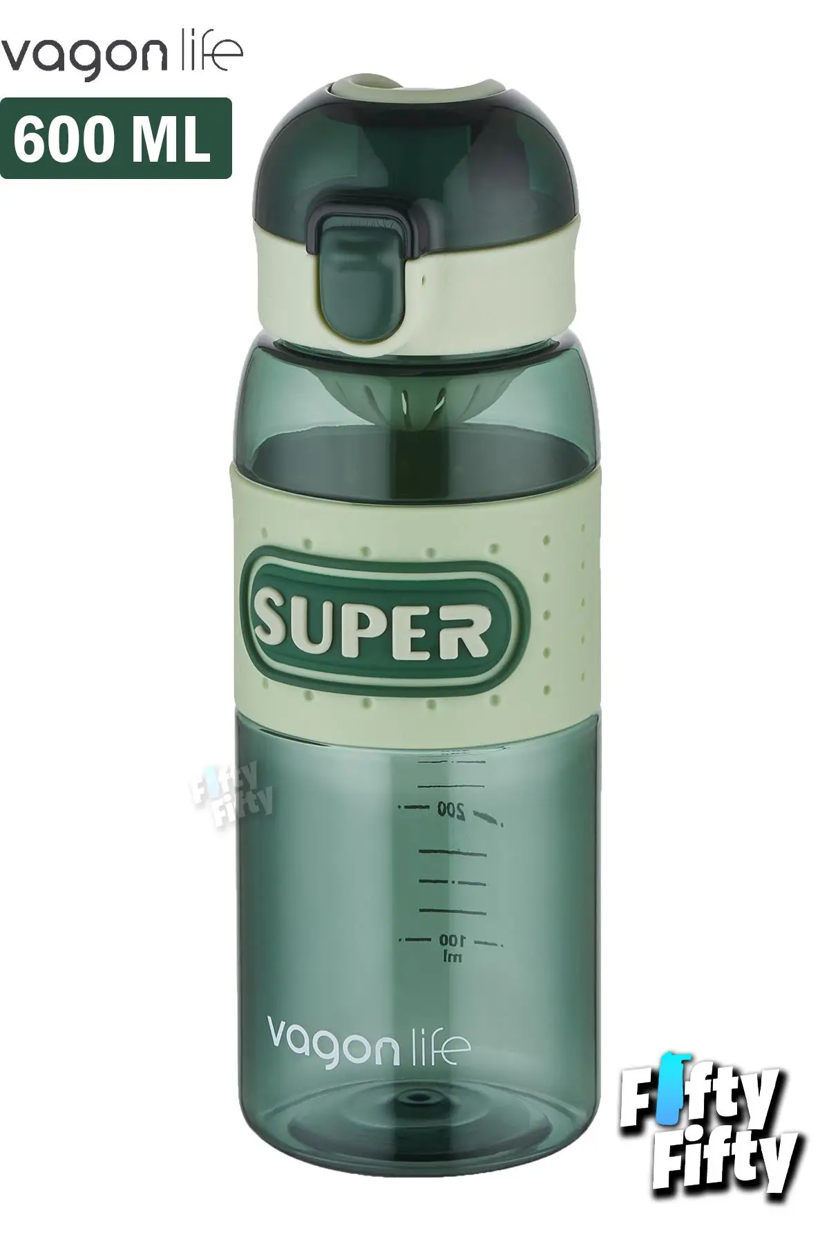 Vagonlife 600 ML Rahat İçim (Pipetsiz) Kulplu Kaydırmaz Gövde Su Matarası -Süzgeçli-FFVGN2024600ML - Yeşil