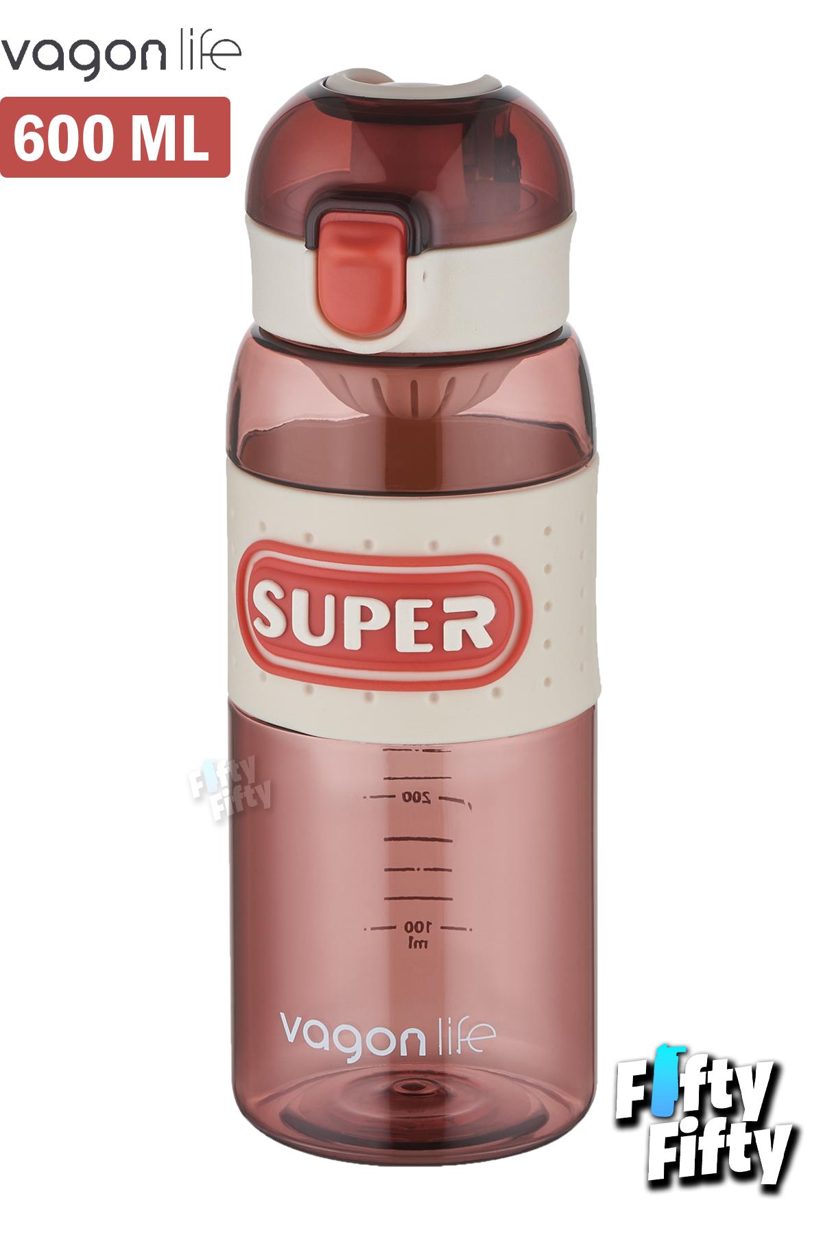 Vagonlife 600 ML Rahat İçim (Pipetsiz) Kulplu Kaydırmaz Gövde Su Matarası -Süzgeçli-FFVGN2024600ML - Kırmızı