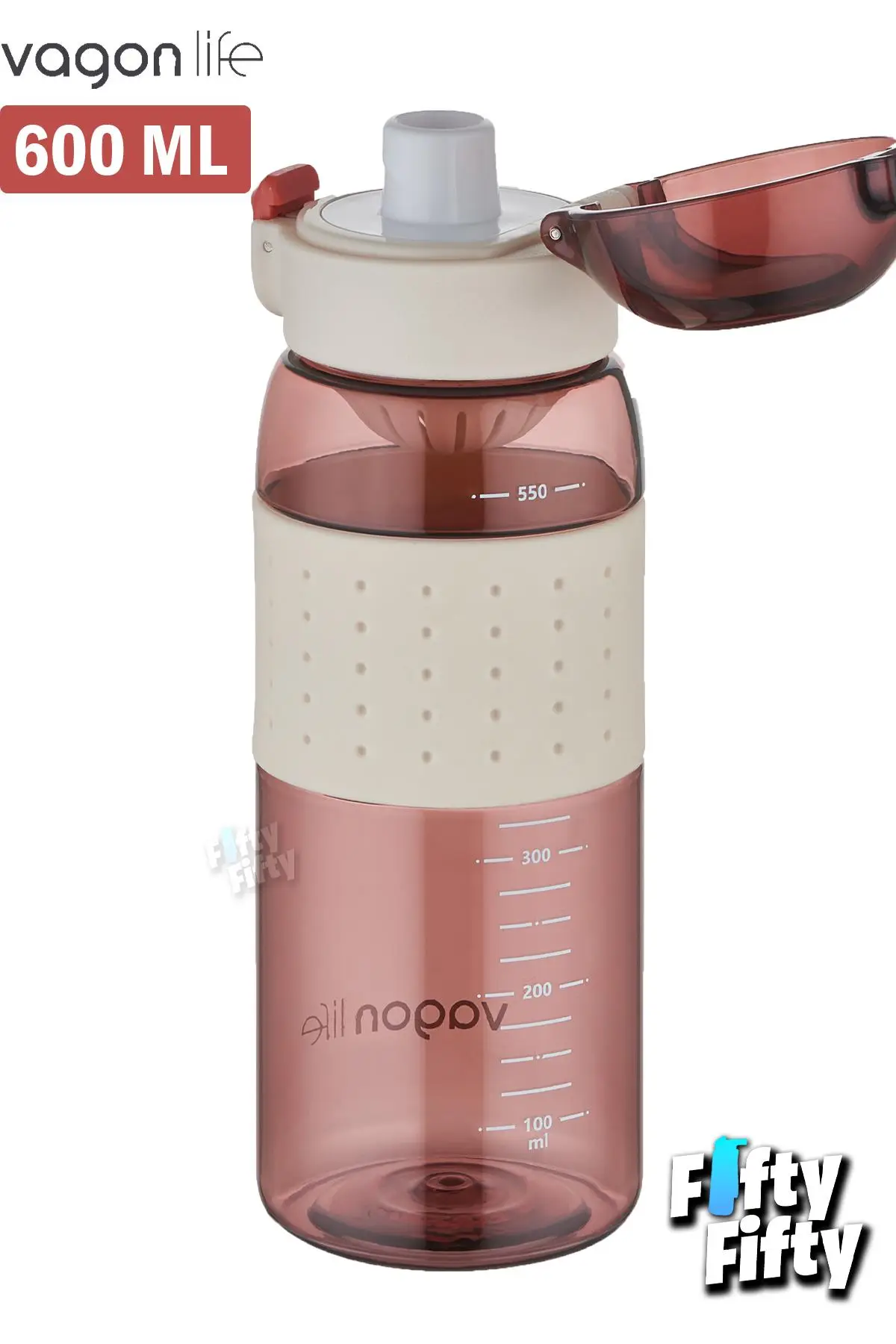 Vagonlife 600 ML Rahat İçim (Pipetsiz) Kulplu Kaydırmaz Gövde Su Matarası -Süzgeçli-FFVGN2024600ML