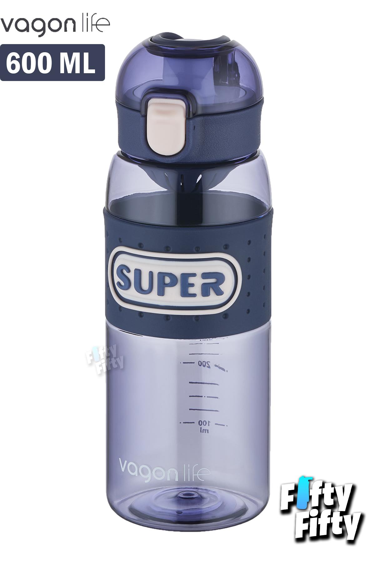 Vagonlife 600 ML Rahat İçim (Pipetsiz) Kulplu Kaydırmaz Gövde Su Matarası -Süzgeçli-FFVGN2024600ML - Mavi