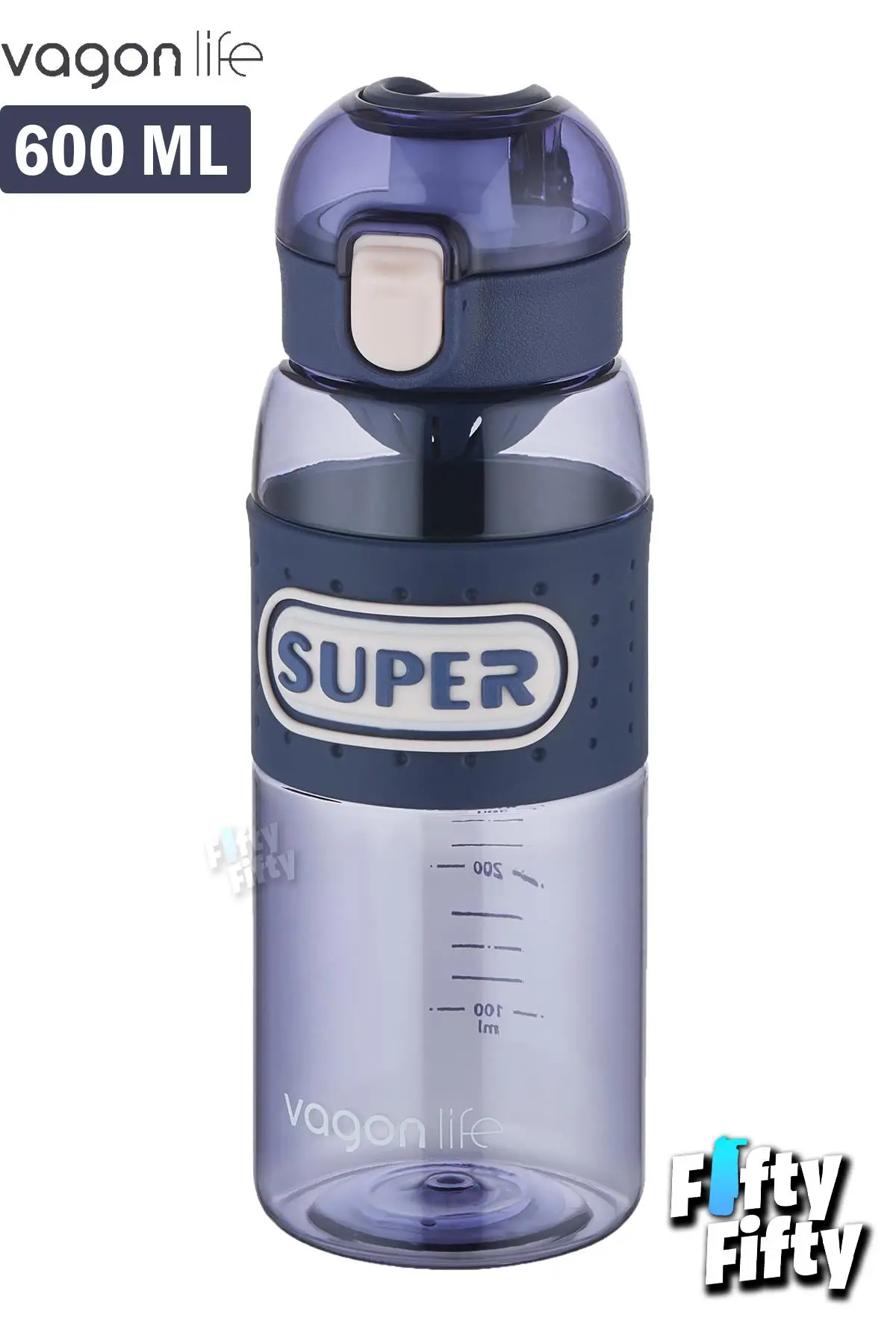 Vagonlife 600 ML Rahat İçim (Pipetsiz) Kulplu Kaydırmaz Gövde Su Matarası -Süzgeçli-FFVGN2024600ML - Mavi