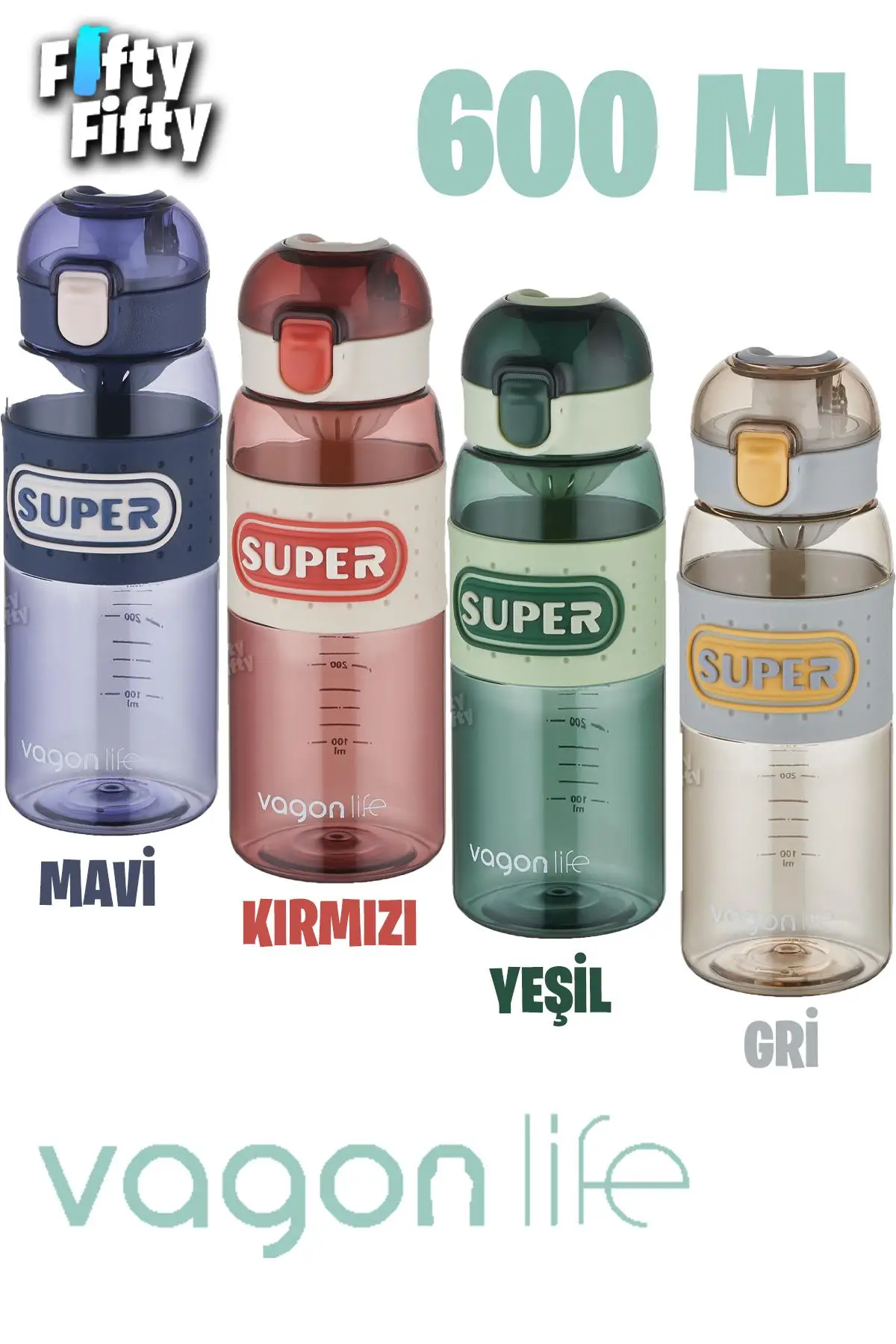 Vagonlife 600 ML Rahat İçim (Pipetsiz) Kulplu Kaydırmaz Gövde Su Matarası -Süzgeçli-FFVGN2024600ML