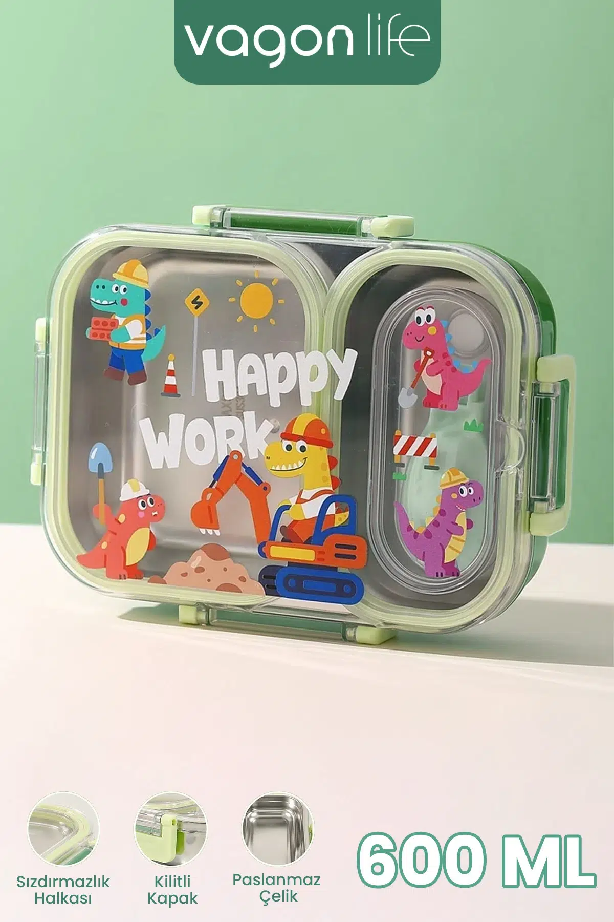 600 ML Sızdırmaz İki Bölme Paslanmaz Çelik Lunch Box Yeni Nesil Sefer Tası Çatallı Kaşık ff7163