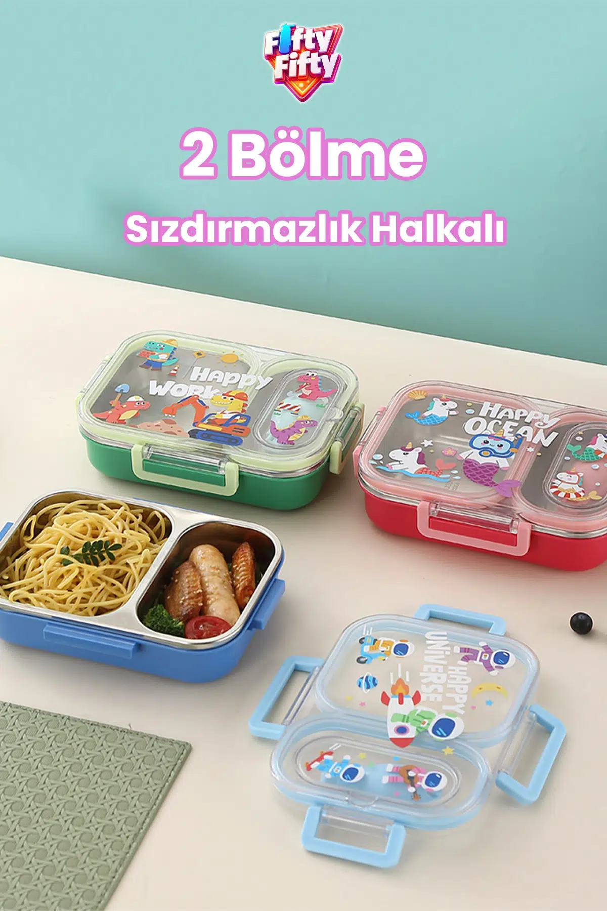600 ML Sızdırmaz İki Bölme Paslanmaz Çelik Lunch Box Yeni Nesil Sefer Tası Çatallı Kaşık ff7163