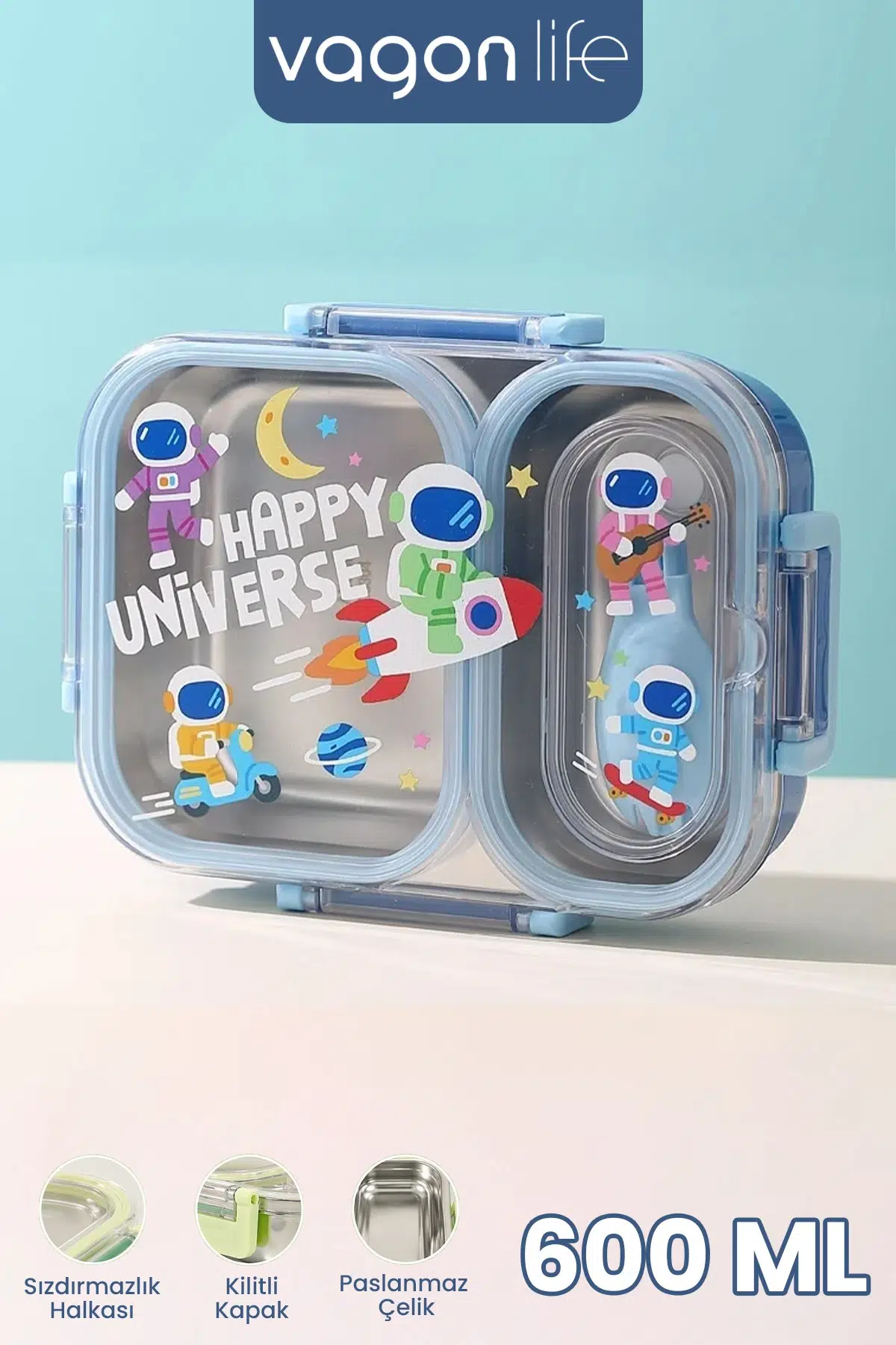600 ML Sızdırmaz İki Bölme Paslanmaz Çelik Lunch Box Yeni Nesil Sefer Tası Çatallı Kaşık ff7163