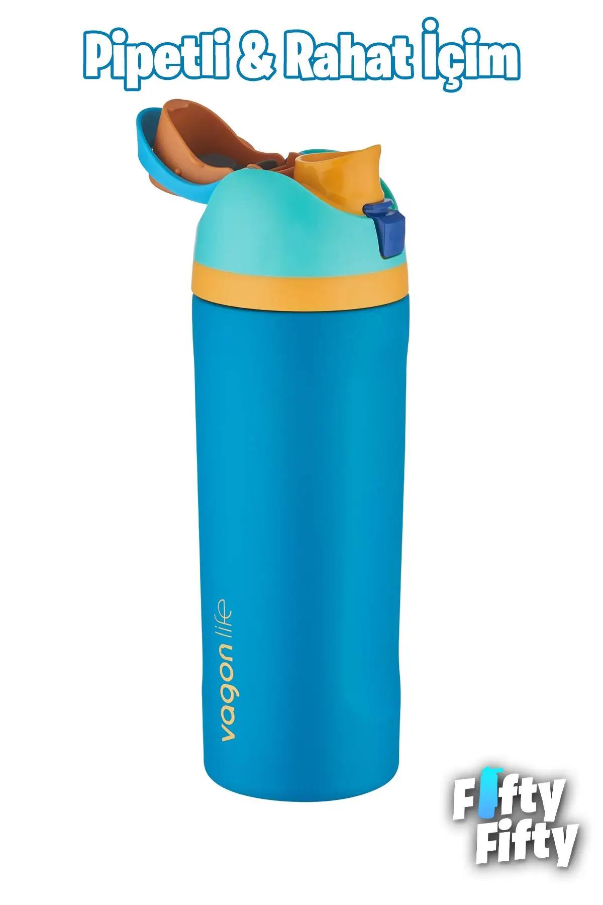 Vagonlife 600 ML Tek Kapak Çift Kullanım Pipetli/Pipetsiz Taşıma Kulplu Çelik Termos -FFVGN0443R600ML