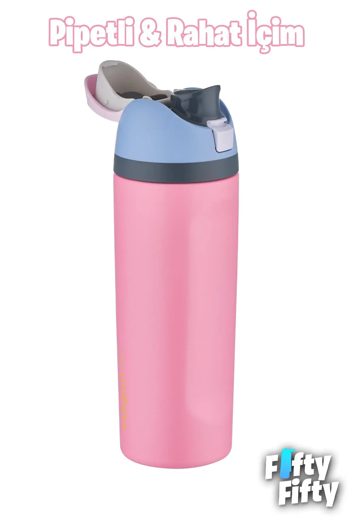 Vagonlife 600 ML Tek Kapak Çift Kullanım Pipetli/Pipetsiz Taşıma Kulplu Çelik Termos -FFVGN0443R600ML