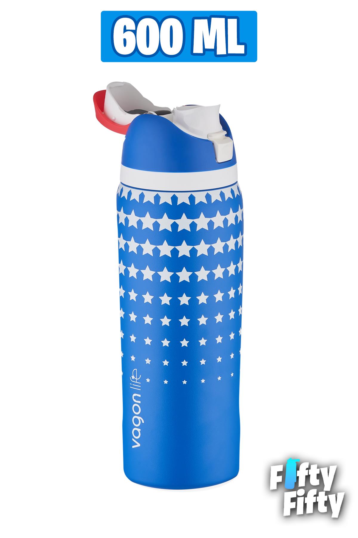 Vagonlife 600 ML Tek Kapak Çift Kullanım Pipetli/Pipetsiz Taşıma Kulplu Çelik Termos -FFVGN044ML600Desenli