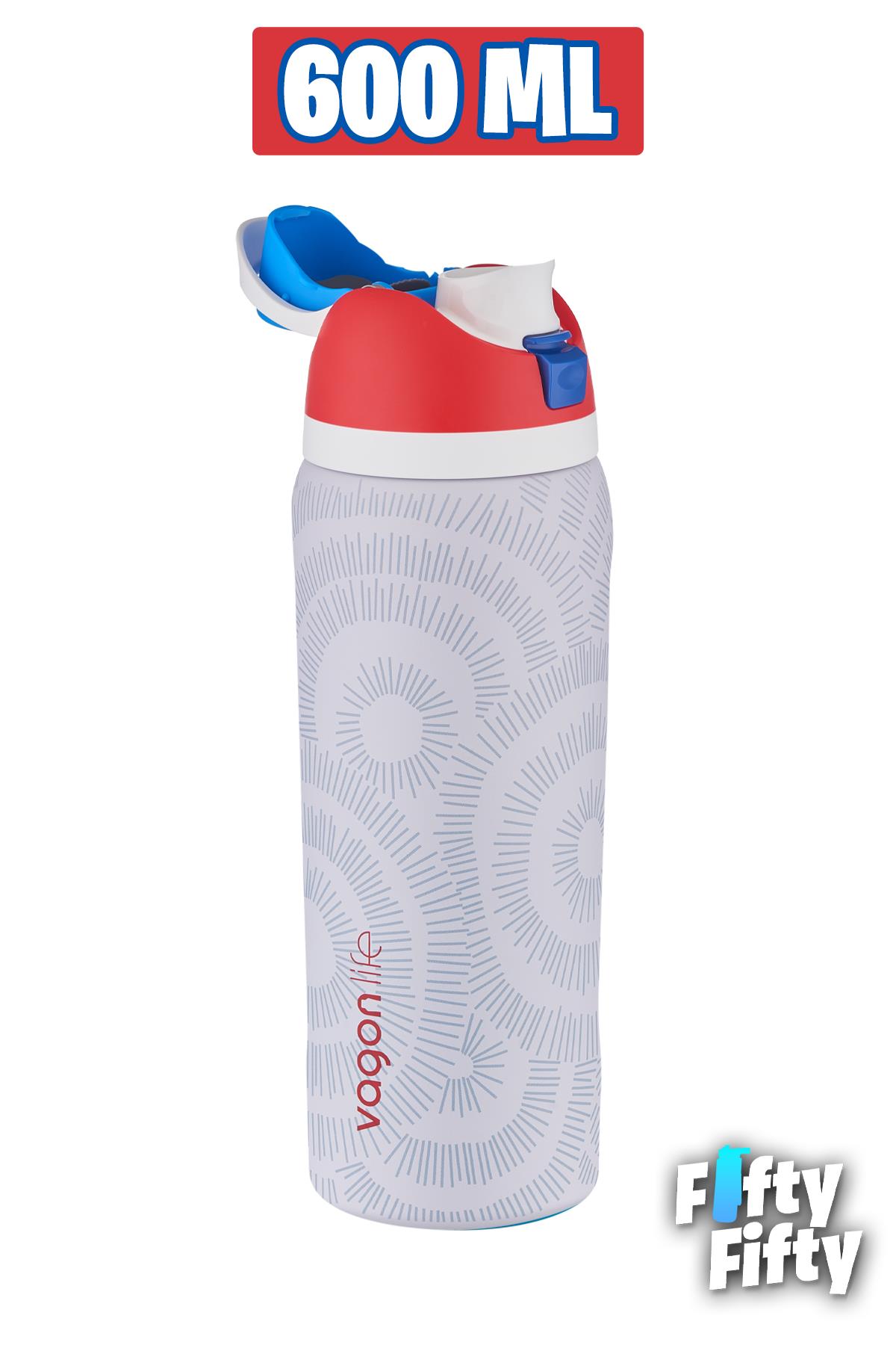 Vagonlife 600 ML Tek Kapak Çift Kullanım Pipetli/Pipetsiz Taşıma Kulplu Çelik Termos -FFVGN044ML600Desenli