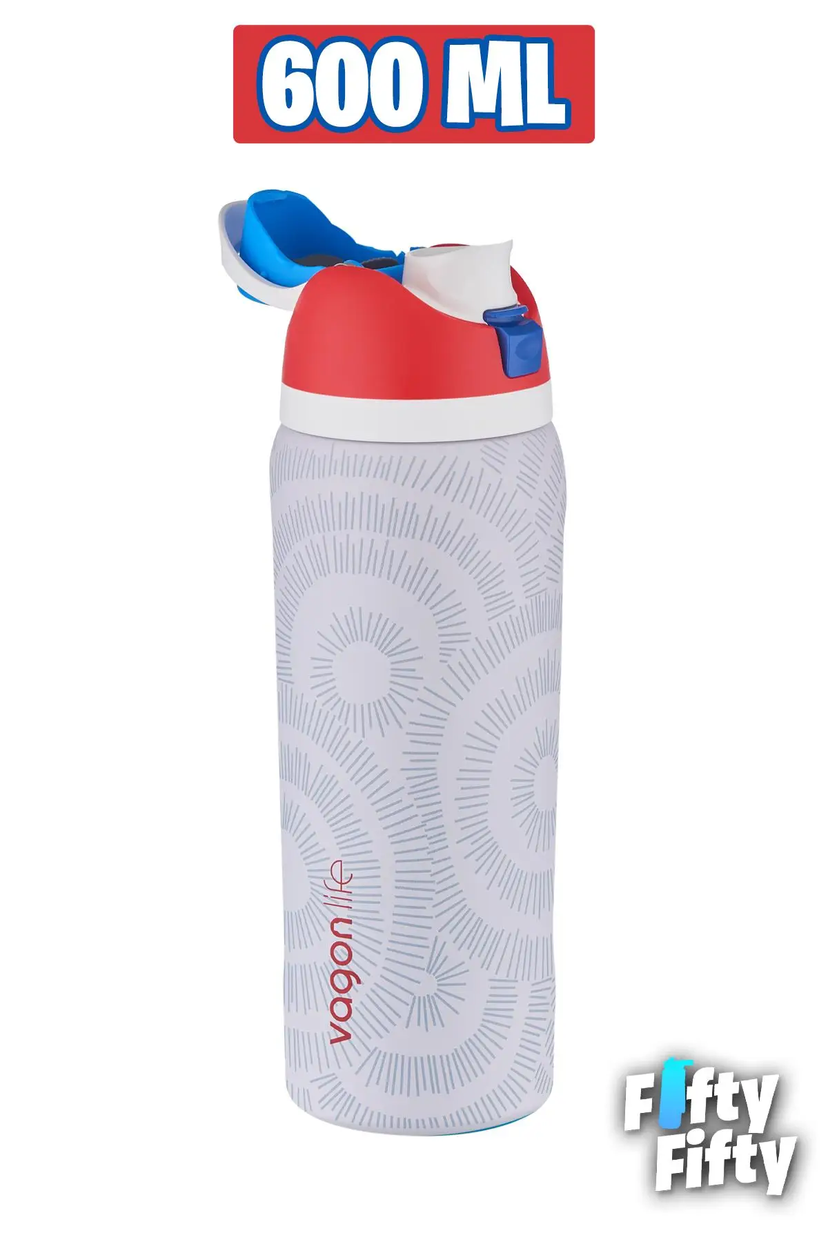 Vagonlife 600 ML Tek Kapak Çift Kullanım Pipetli/Pipetsiz Taşıma Kulplu Çelik Termos -FFVGN044ML600Desenli
