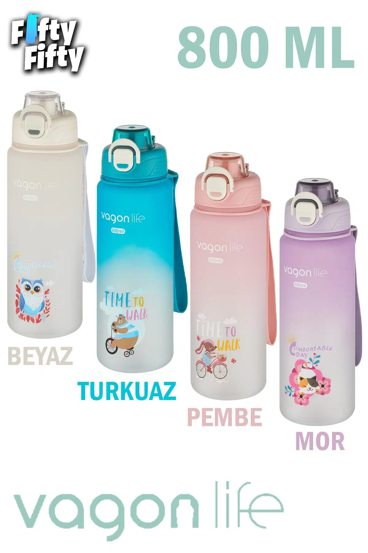 Vagonlife 800 ml Figürlü Su Matarası Çift Kullanım Pipetli Ve Rahat İçim Sticker Hediyeli-FFVGN-2352NEW800