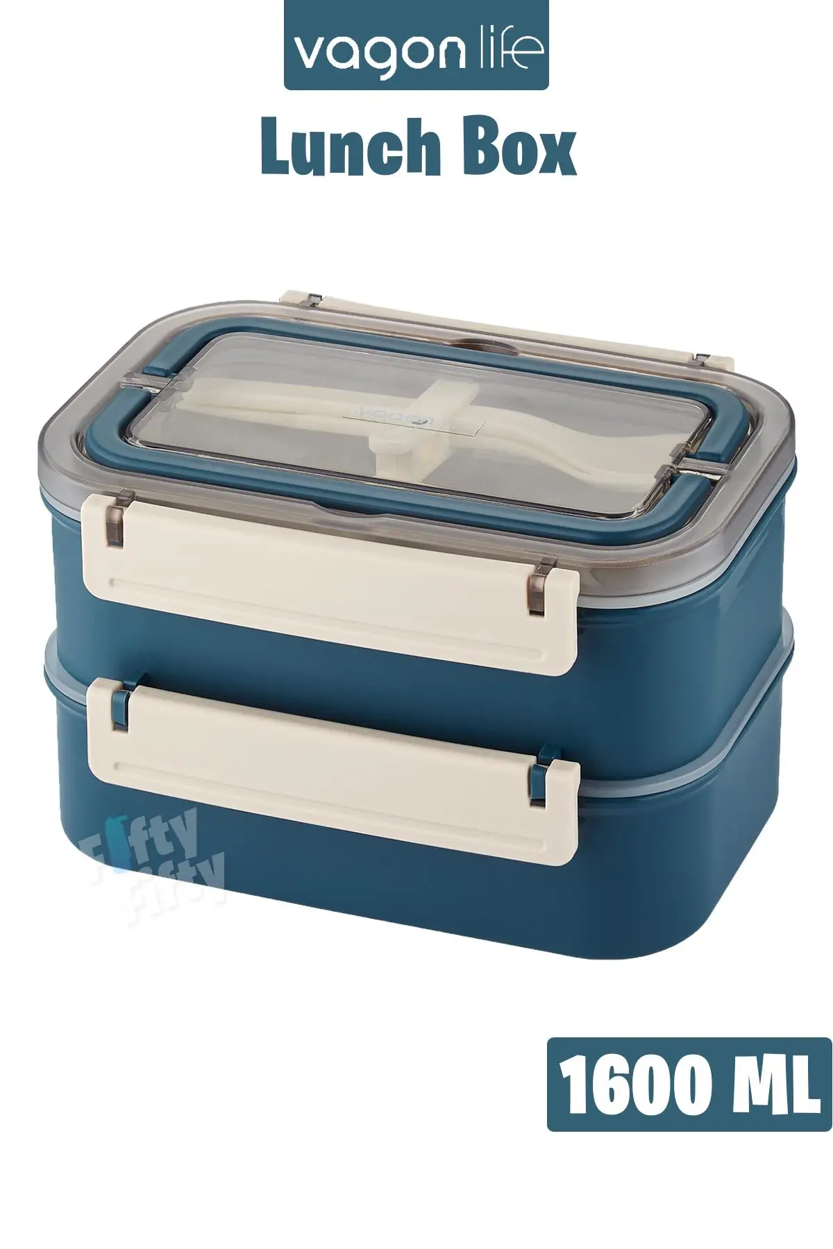 Vagonlife Bento Lunch Box 1600 ML 2 Kat Yeni Nesil Sefer Tası Paslanmaz Çelik -FFLBOX2221 - Lacivert
