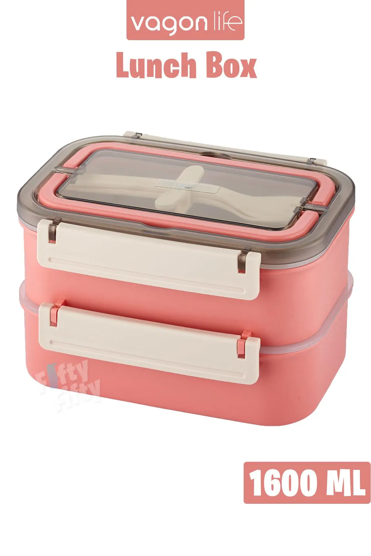 Vagonlife Bento Lunch Box 1600 ML 2 Kat Yeni Nesil Sefer Tası Paslanmaz Çelik -FFLBOX2221 - Pembe