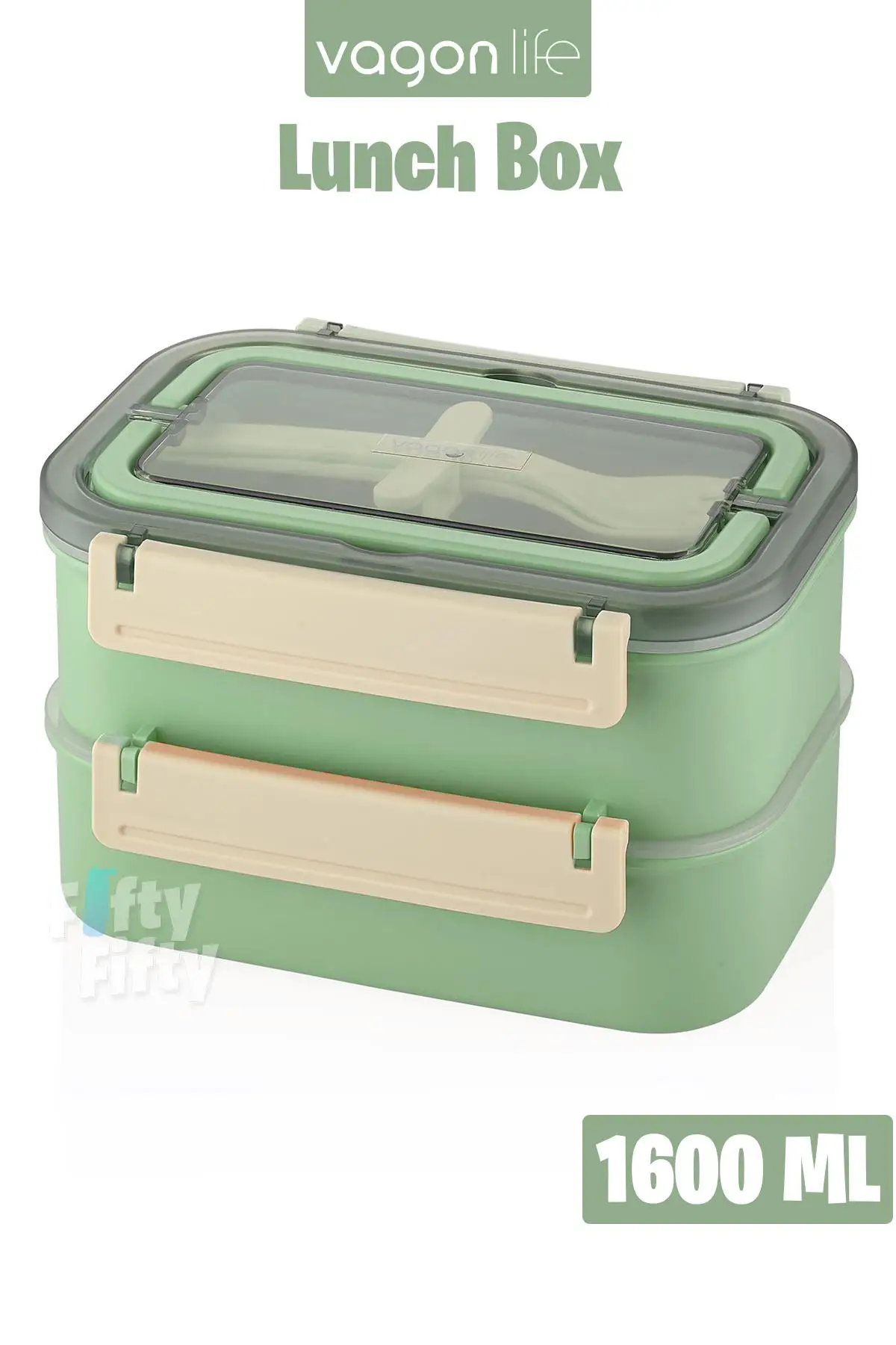 Vagonlife Bento Lunch Box 1600 ML 2 Kat Yeni Nesil Sefer Tası Paslanmaz Çelik -FFLBOX2221 - Yeşil