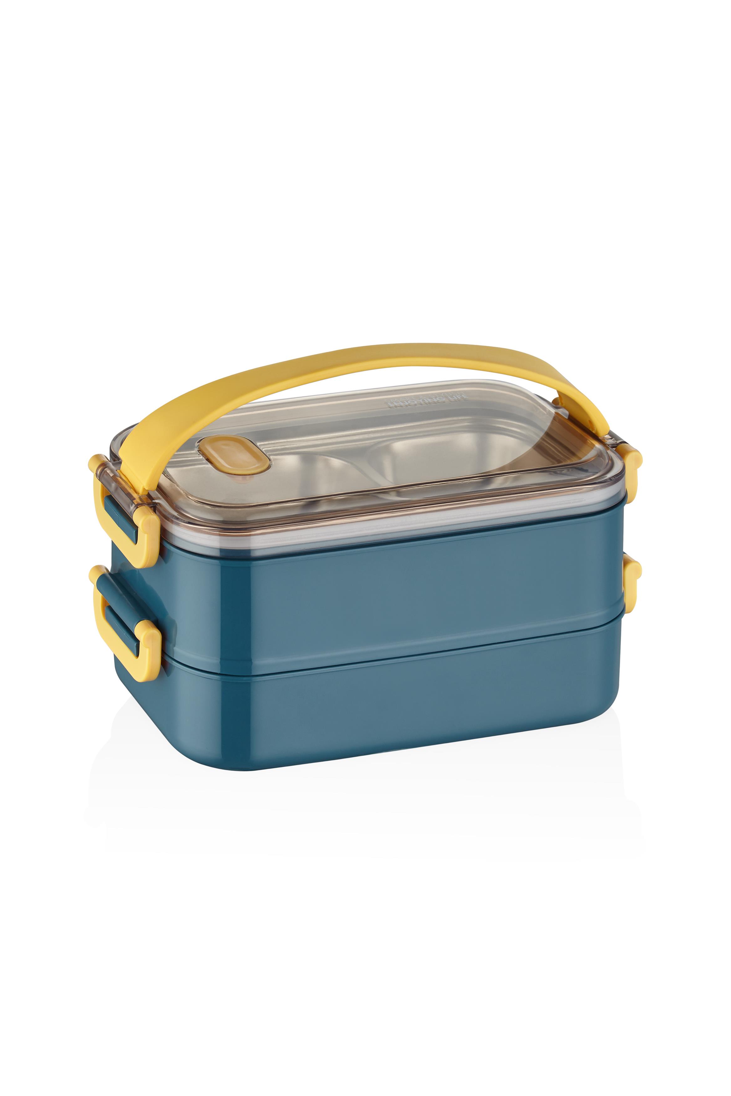 Vagonlife Bento Lunch Box Ofis-Okul İçin Yeni Nesil Sefer Tası 2 kat Taşıma Kulplu Çelik FF367 - Lacivert