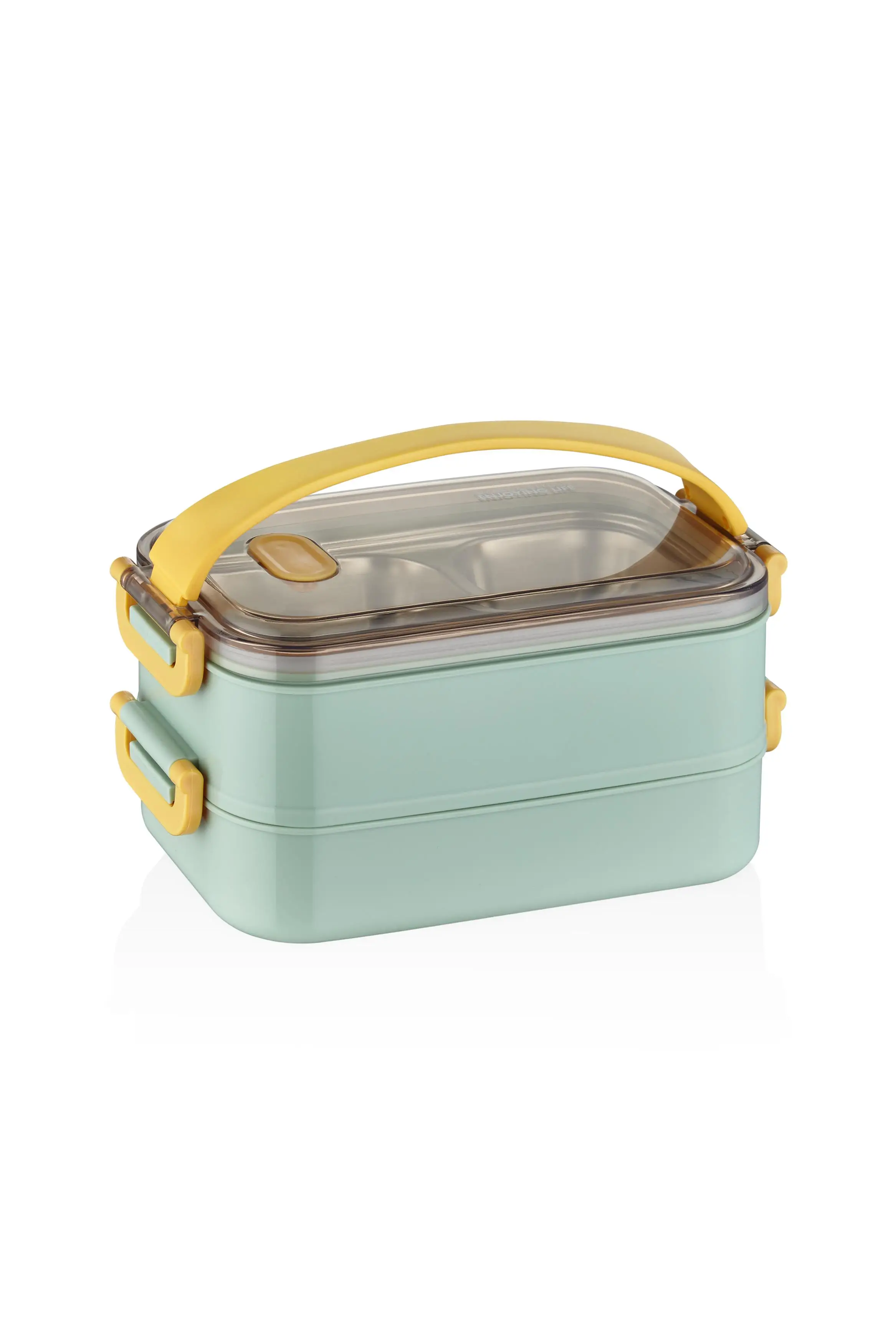 Vagonlife Bento Lunch Box Ofis-Okul İçin Yeni Nesil Sefer Tası 2 kat Taşıma Kulplu Çelik FF367 - Yeşil