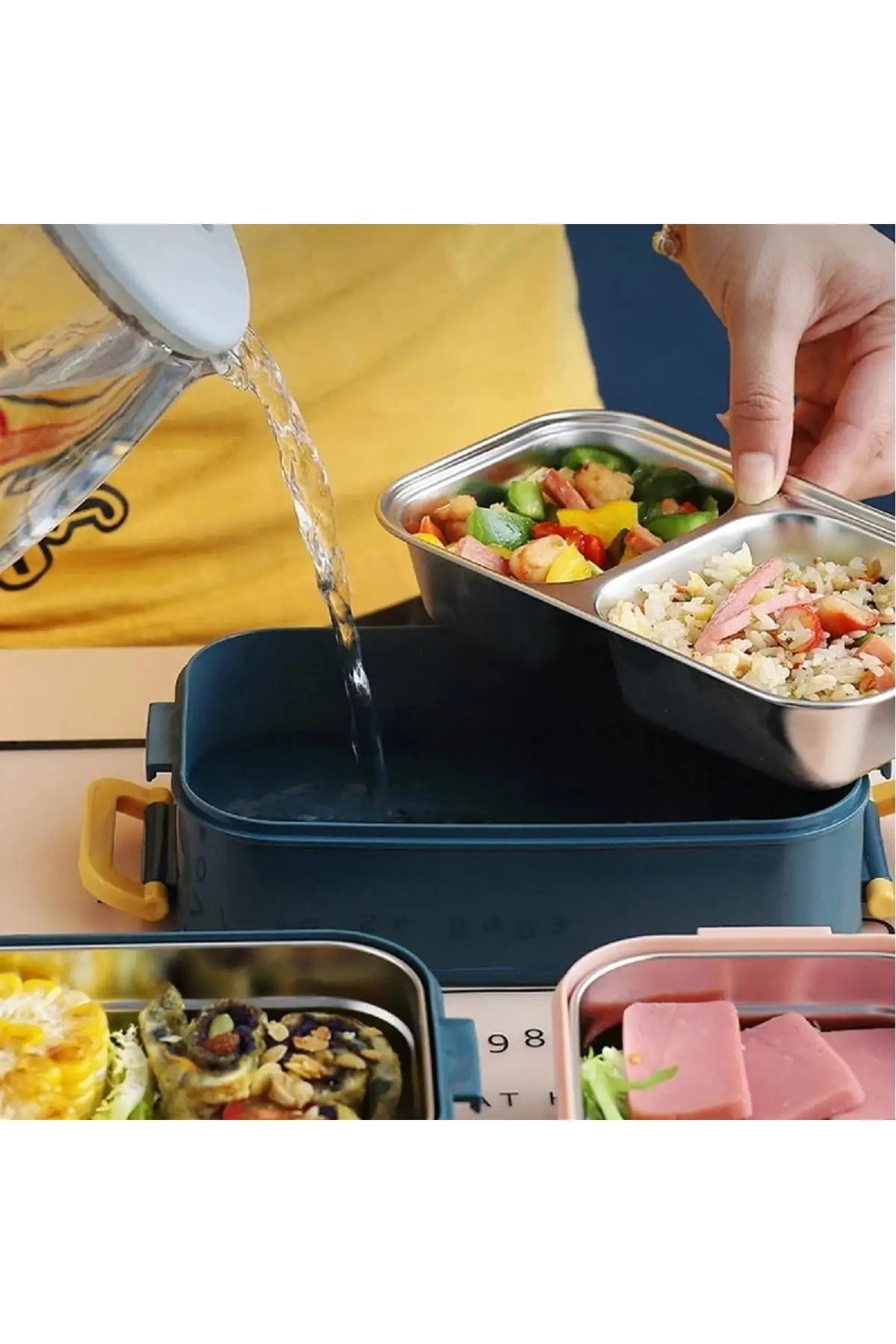 Vagonlife Bento Lunch Box Ofis-Okul İçin Yeni Nesil Sefer Tası 2 kat Taşıma Kulplu Çelik FF367