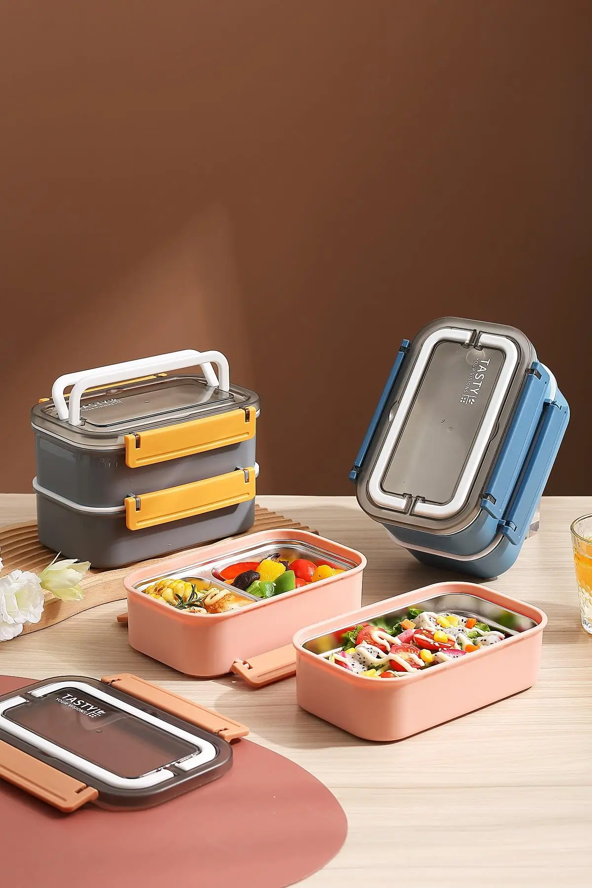 Vagonlife Bento Lunch Box Ofis-Okul İçin Yeni Nesil Sefer Tası Çift Kat 4 bölme Paslanmaz Çelik F494