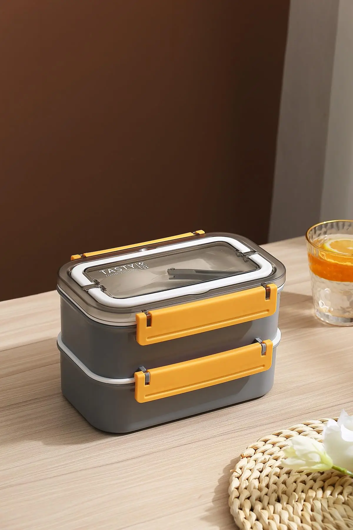 Vagonlife Bento Lunch Box Ofis-Okul İçin Yeni Nesil Sefer Tası Çift Kat 4 bölme Paslanmaz Çelik F494 - Gri