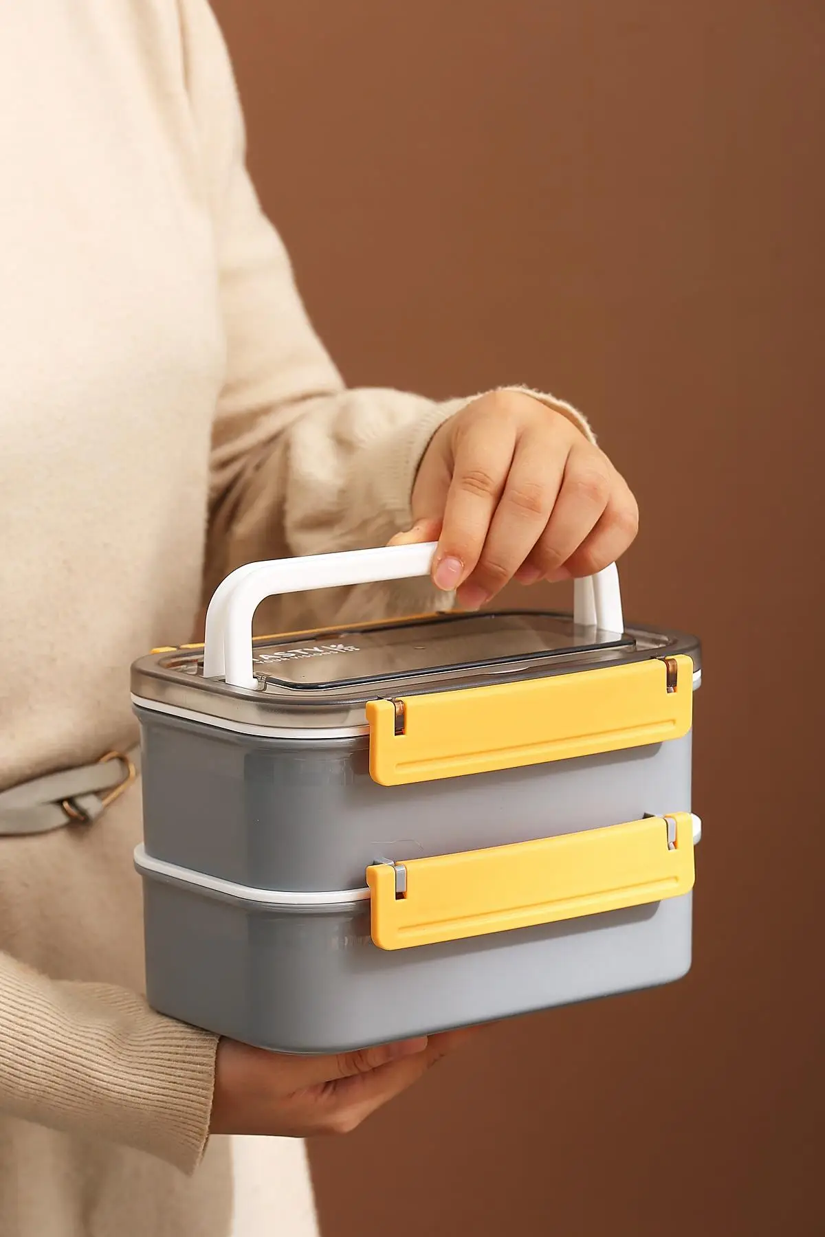 Vagonlife Bento Lunch Box Ofis-Okul İçin Yeni Nesil Sefer Tası Çift Kat 4 bölme Paslanmaz Çelik F494