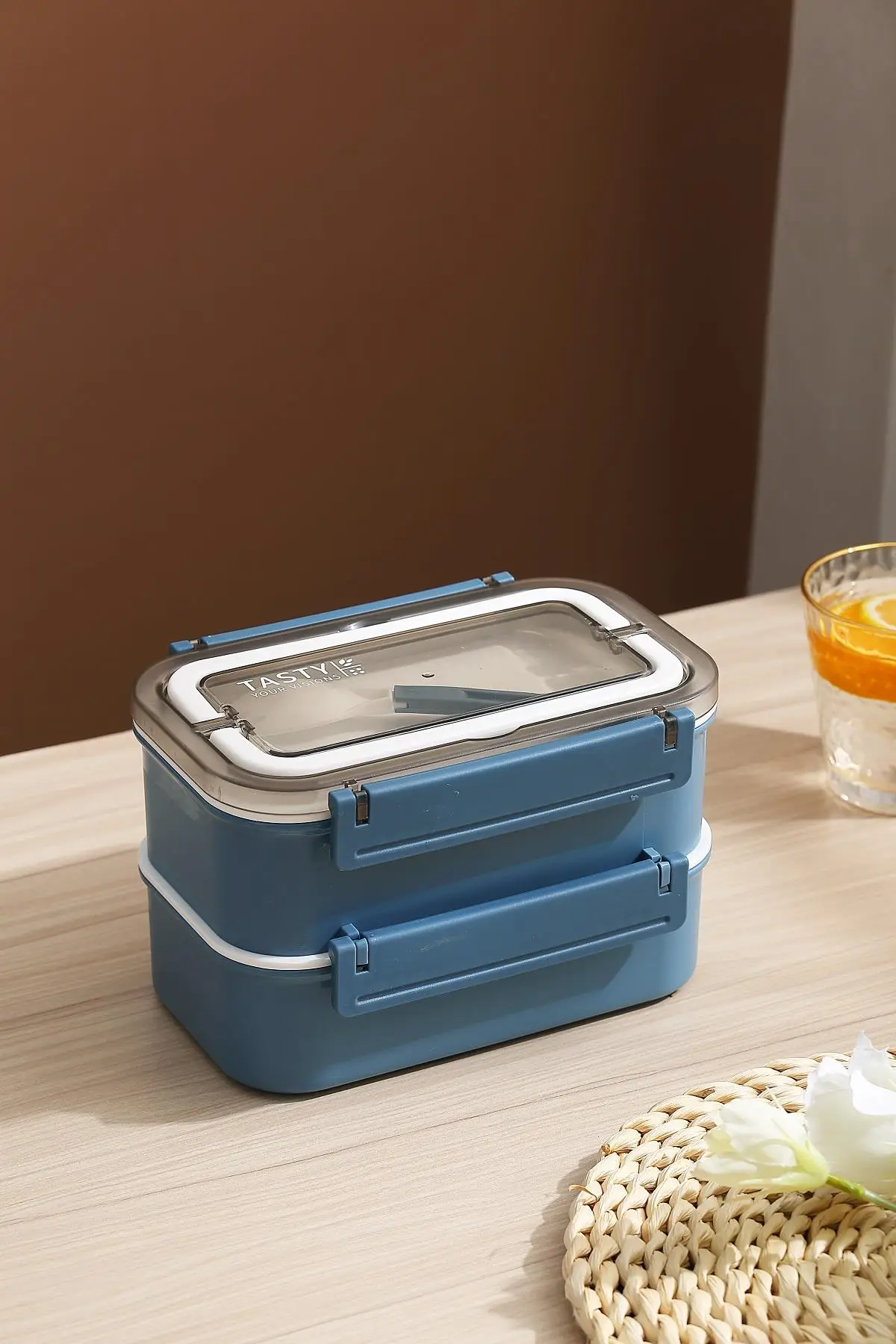 Vagonlife Bento Lunch Box Ofis-Okul İçin Yeni Nesil Sefer Tası Çift Kat 4 bölme Paslanmaz Çelik F494 - Lacivert